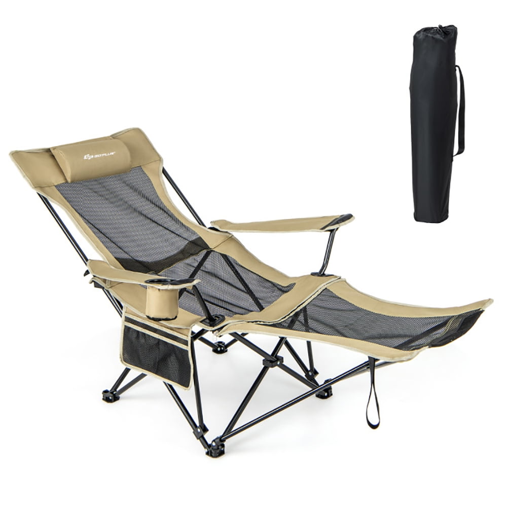 Barara King Folding Camping Lounge Chair with Detachable Footrest and Adjustable Backrest (Khaki, One Size) r4nmc