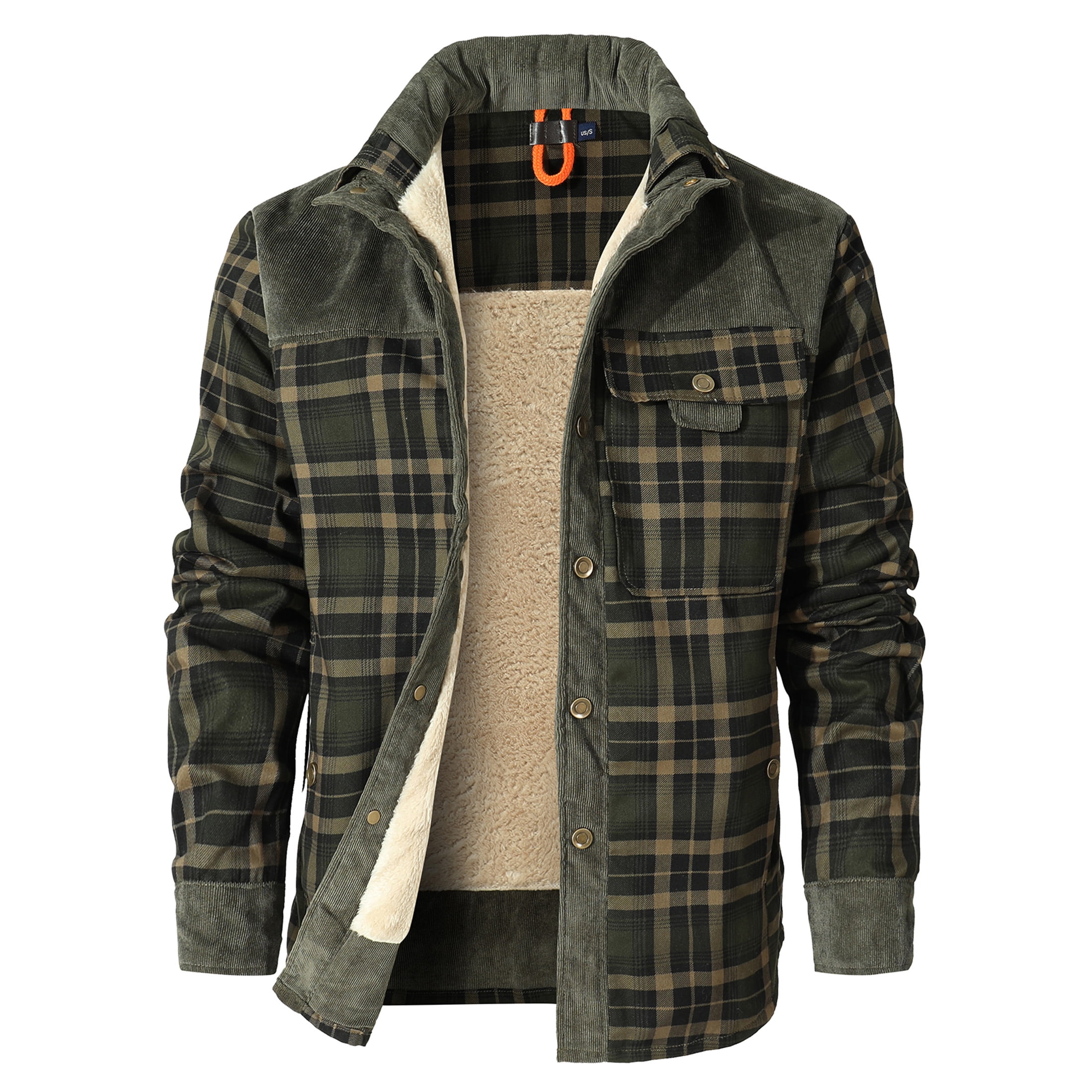 Zaitun Men's Flannel Jacket Plaid Sherpa Lined Shirt Snap Button Winter Coat (Green, XL) ap2qu