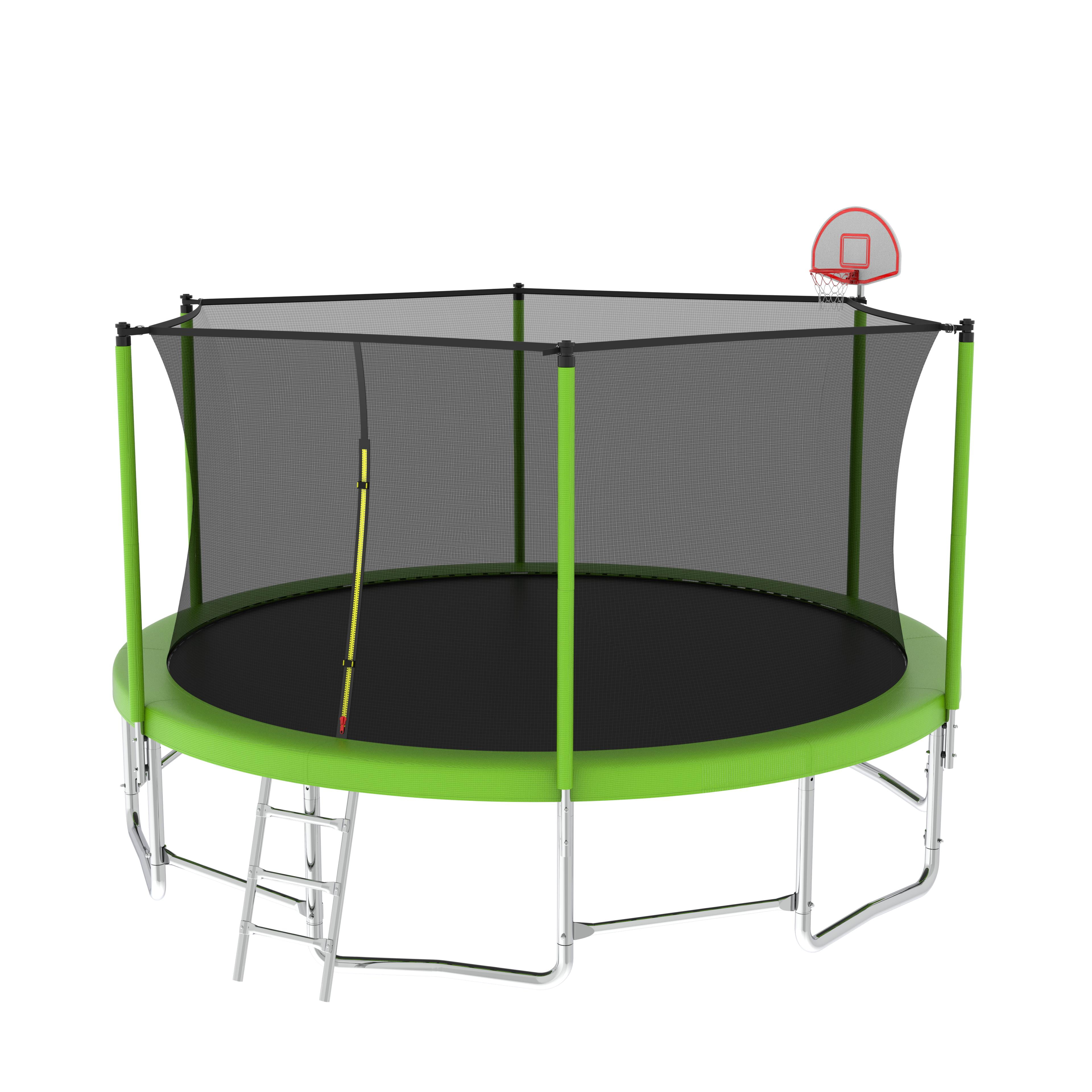 Segmart 16 ft Outdoor Recreational Trampoline with Basketball Hoop and Safety Enclosure Net (Green, 1320 lb) z3gvl