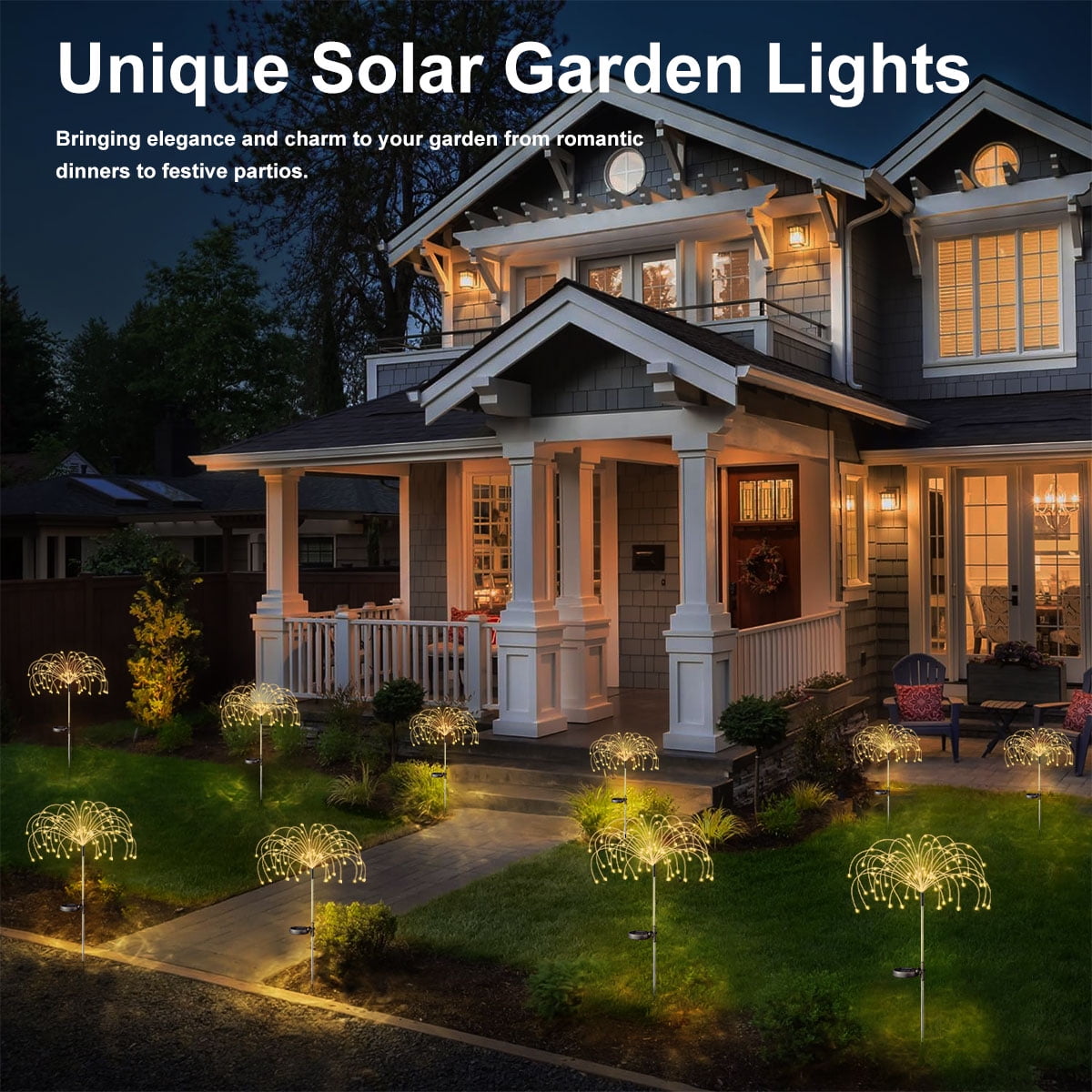 Rirool Solar Firework Lights Outdoor LED Garden Decor (Warm White, 2 Pack) p95if