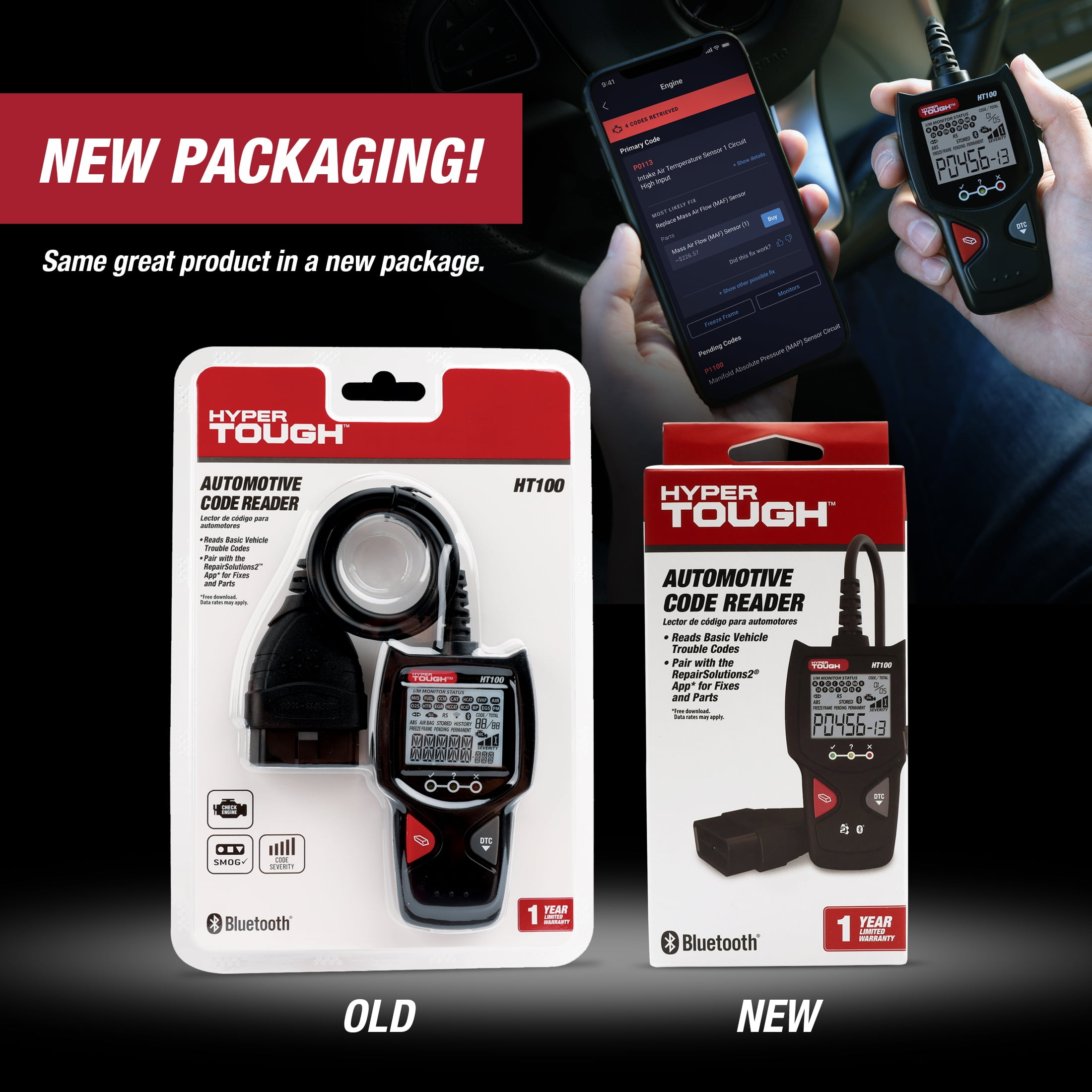 Hyper Tough HT100 OBD2 Code Reader Diagnostic Scan Tool (1996 & Newer Vehicles) 5iaqm