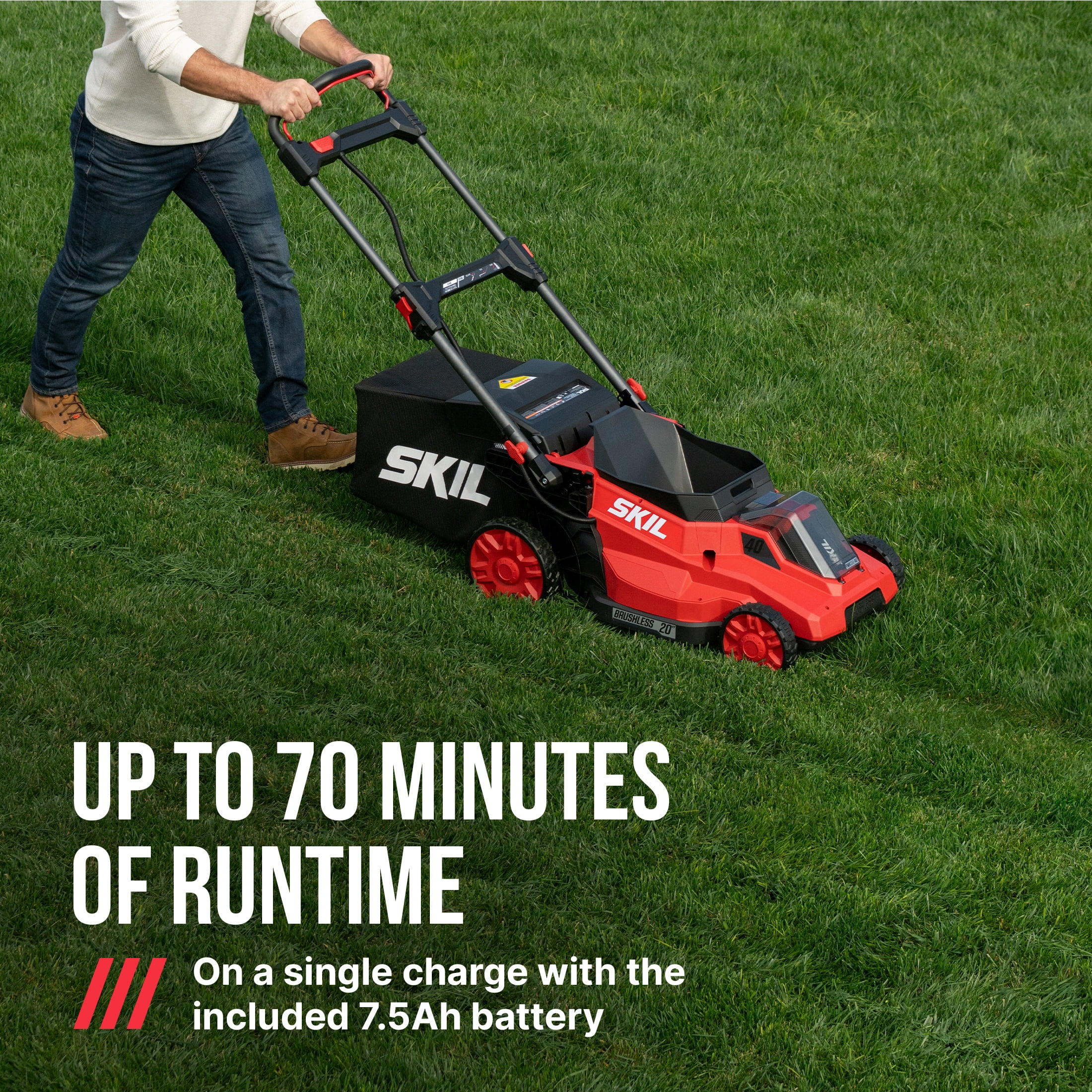 SKIL PWR CORE 40V Brushless 20-Inch Push Mower Kit with Smart Caddy, 7.5Ah Battery and 150W Charger (Red, 20-Inch) eoubn