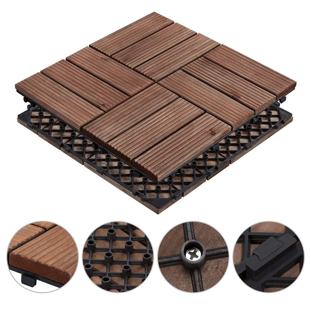 Alden Design Interlocking Wood Flooring Tiles for Deck and Patio (Brown, 27 Pack, 12 in x 12 in) cvj6a