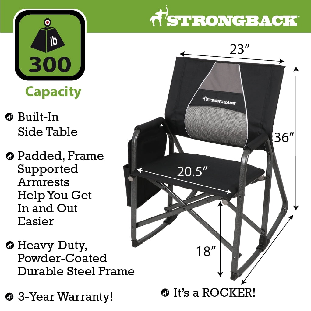 Strongback Director Rocker Folding Camping Chair (Black, 1 Count) gs7kv
