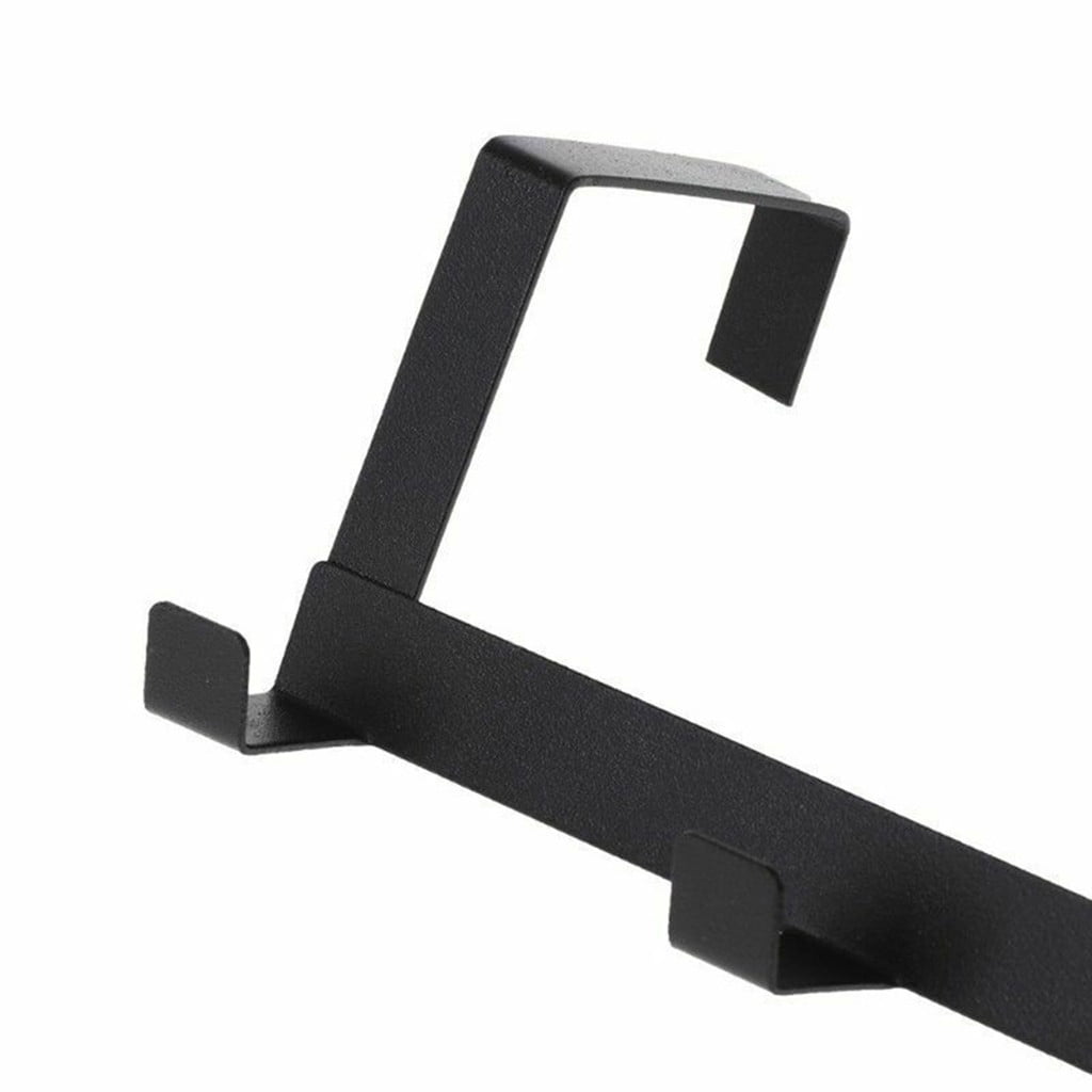 Lingouzi Over The Door Towel Rack with 5 Hooks, Heavy-Duty Metal Organizer for Bathroom and Bedroom (Black, 1.77 in) 86zcj