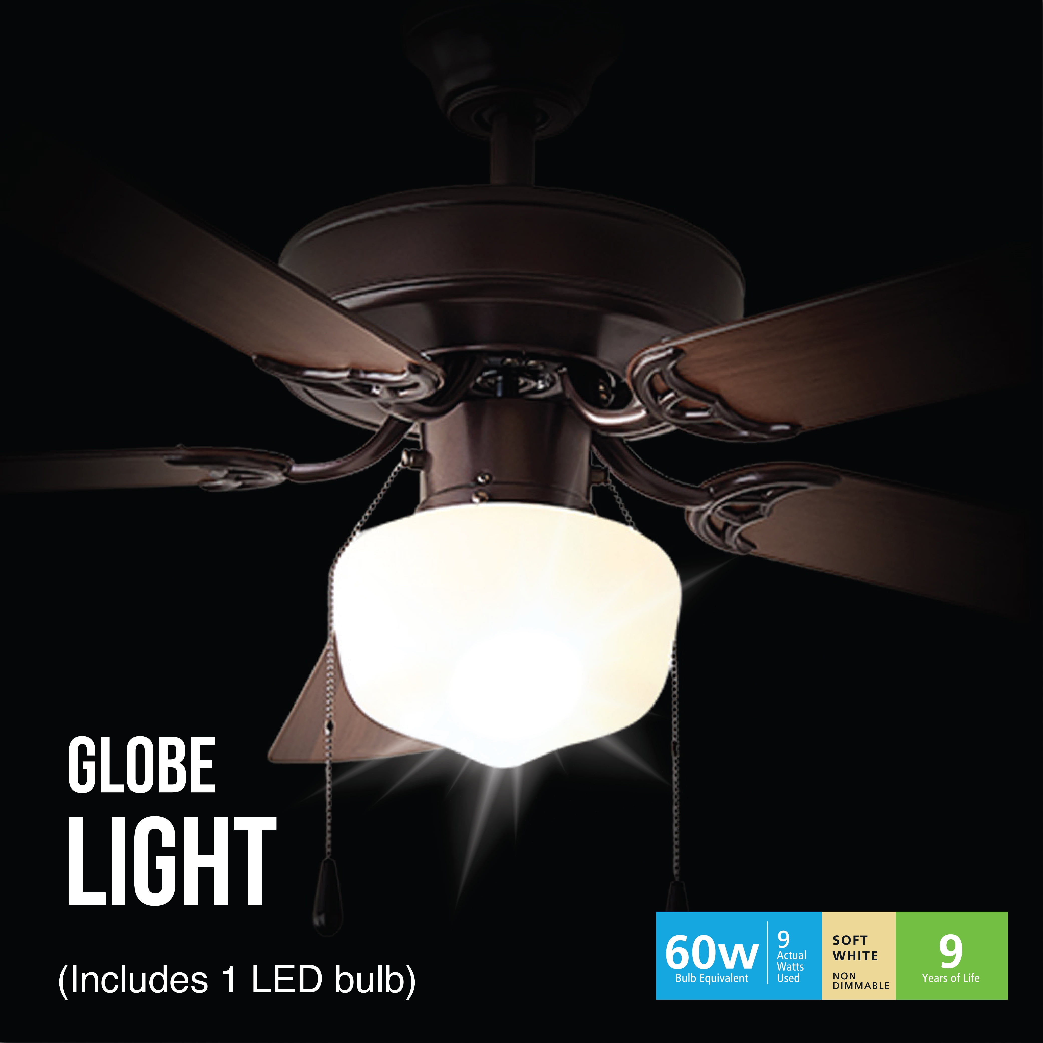 Mainstays 52 in Ceiling Fan with Light Kit, Reversible Motor, 5 Blades (Oil Rubbed Bronze, 52 in) mvlon