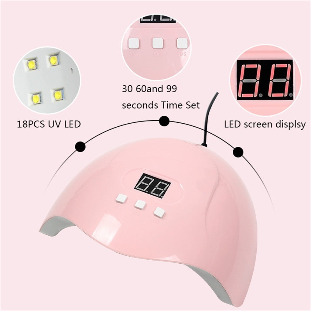 JUPAOPON 54W UV LED Nail Dryer Lamp for Gel Polish with Auto Sensor (Pink, 7.1 in x 6.3 in x 2.0 in) d8vth