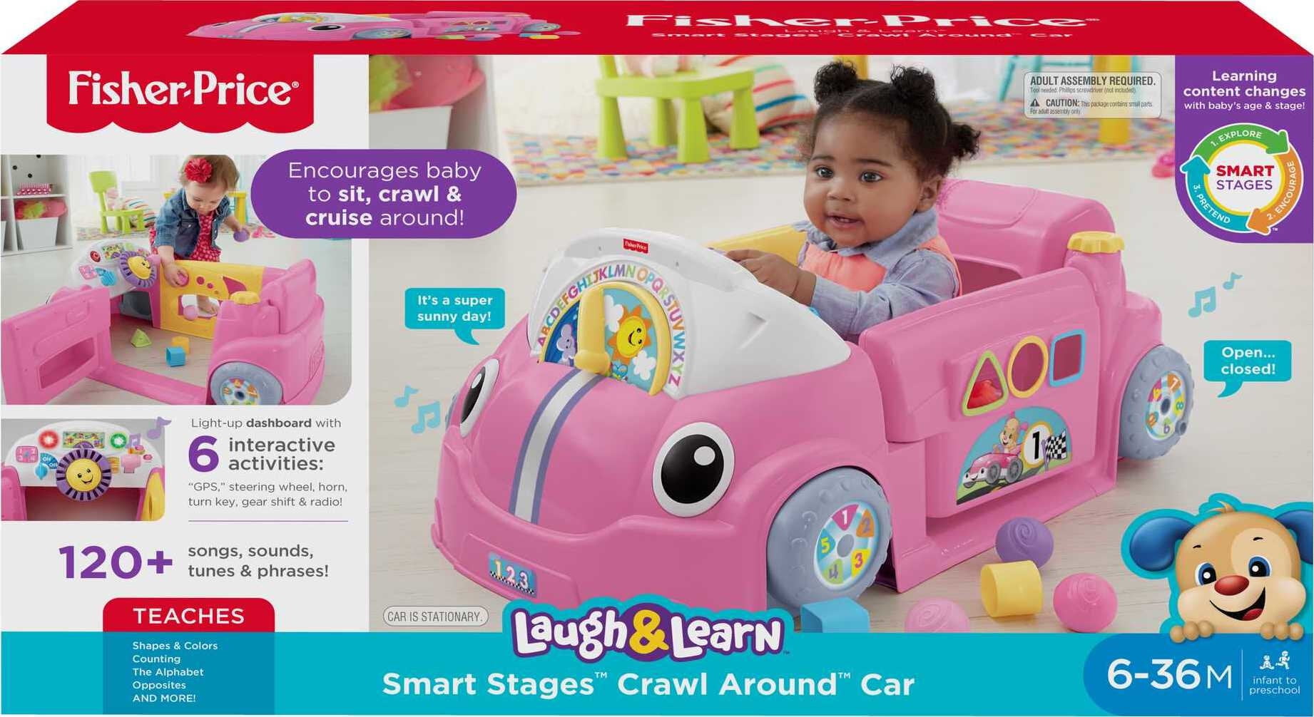 Fisher-Price Laugh & Learn Crawl Around Car, Electronic Learning Activity Center for Infants (Pink, 1 Unit) 4qu1u