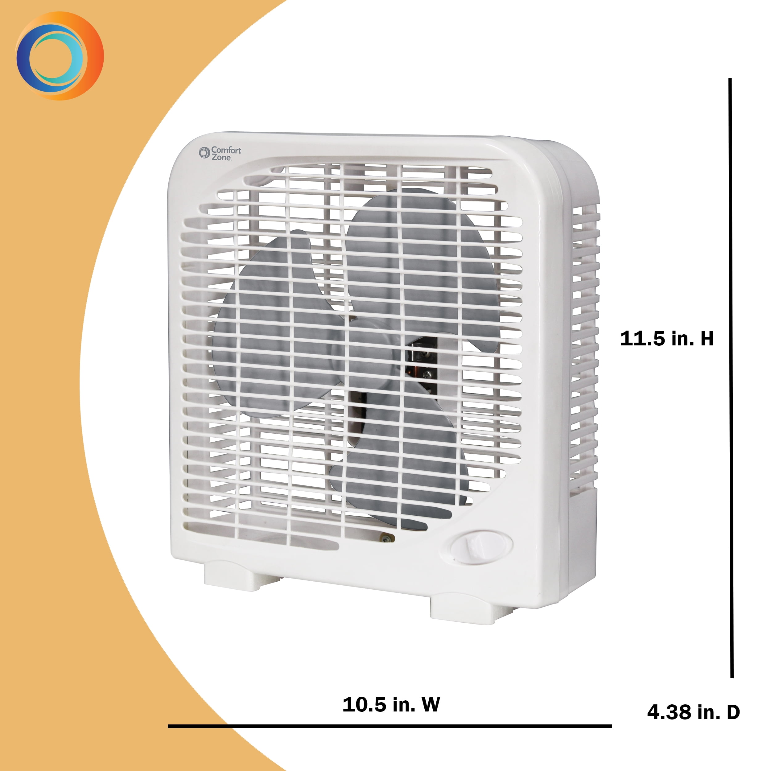 Comfort Zone 9 in Portable Box Fan, Quiet Personal Cooling (White, 9 in) ga9cr