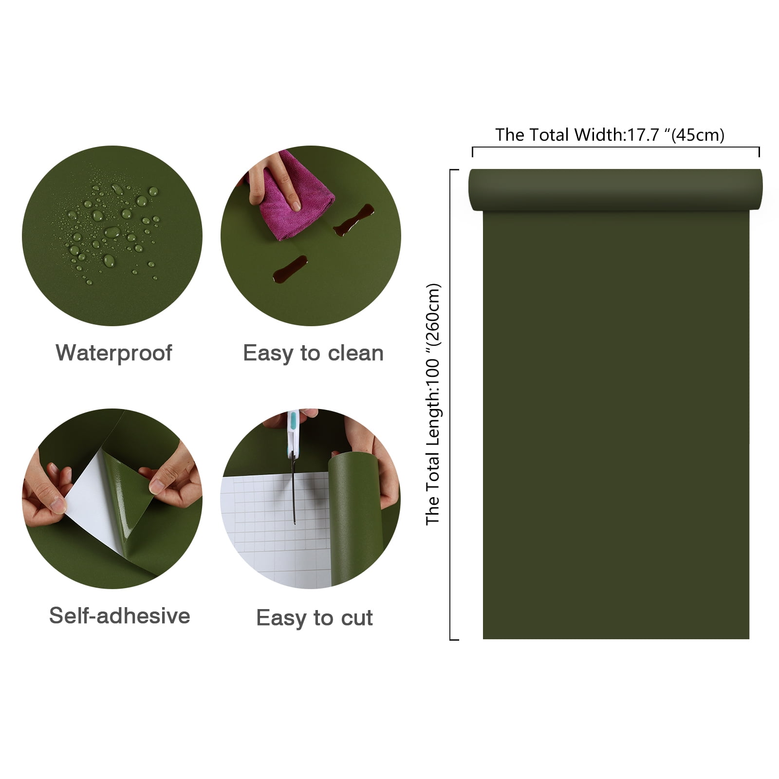 CHIHUT Peel and Stick Wallpaper Matte Olive Green Decorative Vinyl Contact Paper (Dark Green, 17.7 in x 100 in) exufn