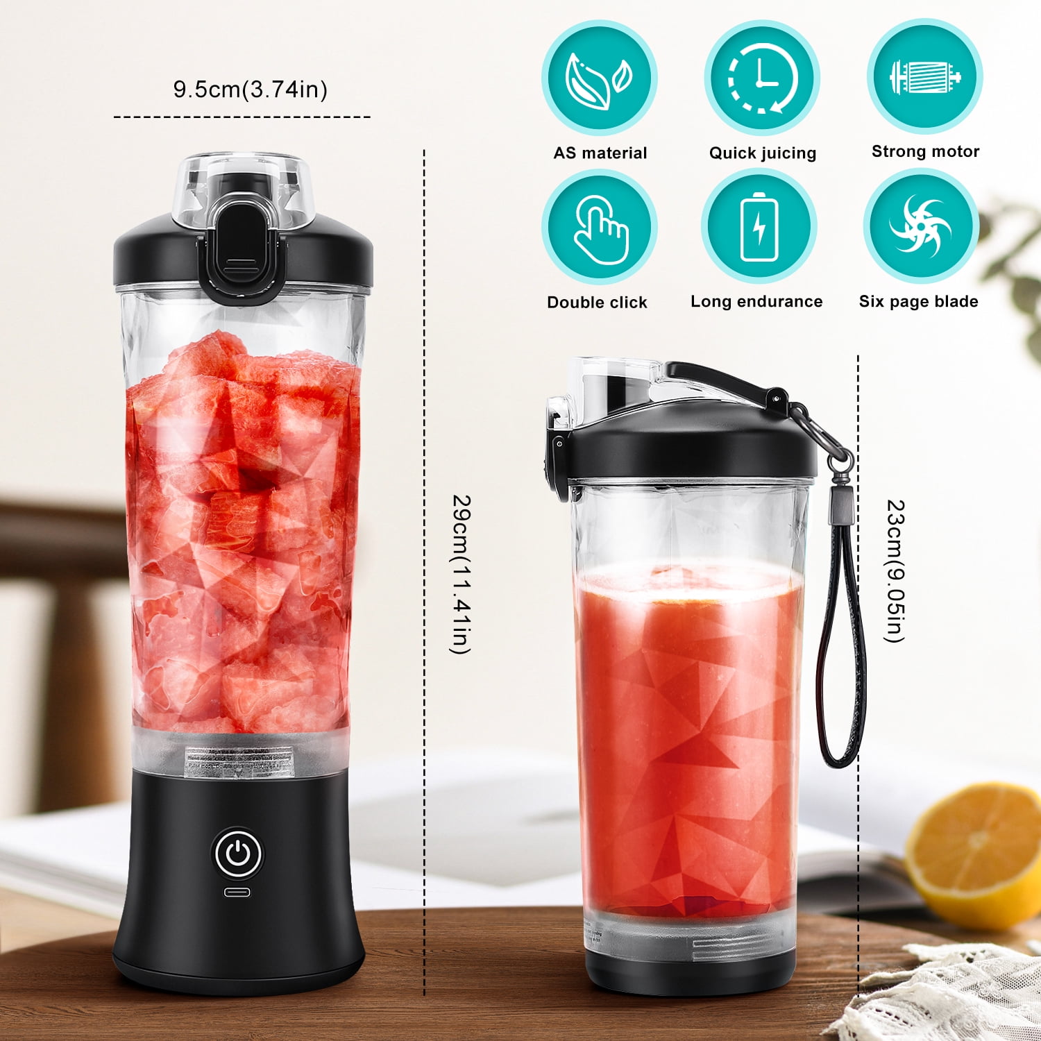 TINANA Portable Blender for Smoothies, USB Rechargeable Personal Mixer with Travel Lid (Black, 20 oz) aous9