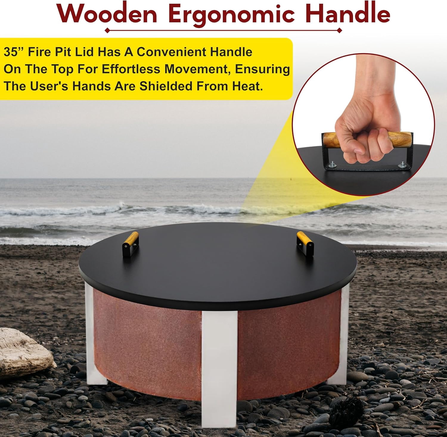 FEBTECH Solid Carbon Steel Fire Pit Lid for 34.5 Inch Smokeless Fire Pits (Black, 35 in) umhgd