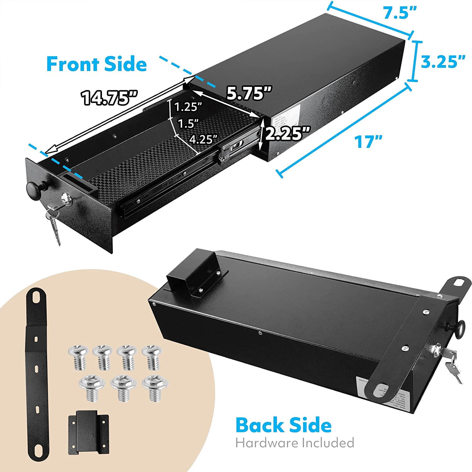 Pochar Under Seat Security Drawer for Jeep Wrangler JK 2007-2018 (Black, 17 in x 7.5 in x 3.25 in) yruwl