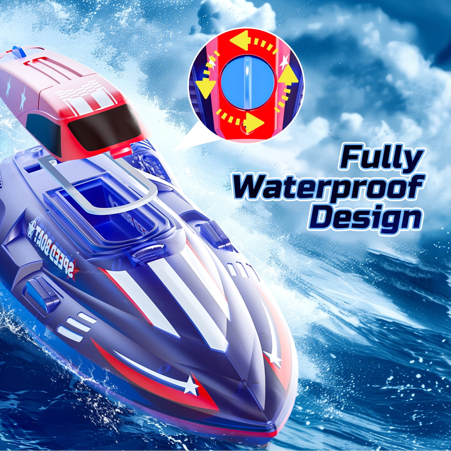 JoyStone RC Boat for Pools and Lakes, Remote Control Racing Boat with LED Lights (Blue, 13 in) ajxwj