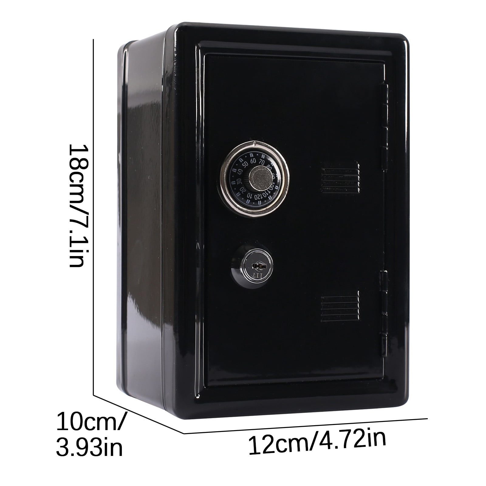 VOAVEKE Metal Cash Box with Key and Combination Lock, Portable Money Safe for Kids (Black, 4.7 in x 3.7 in x 2.4 in) yufdn