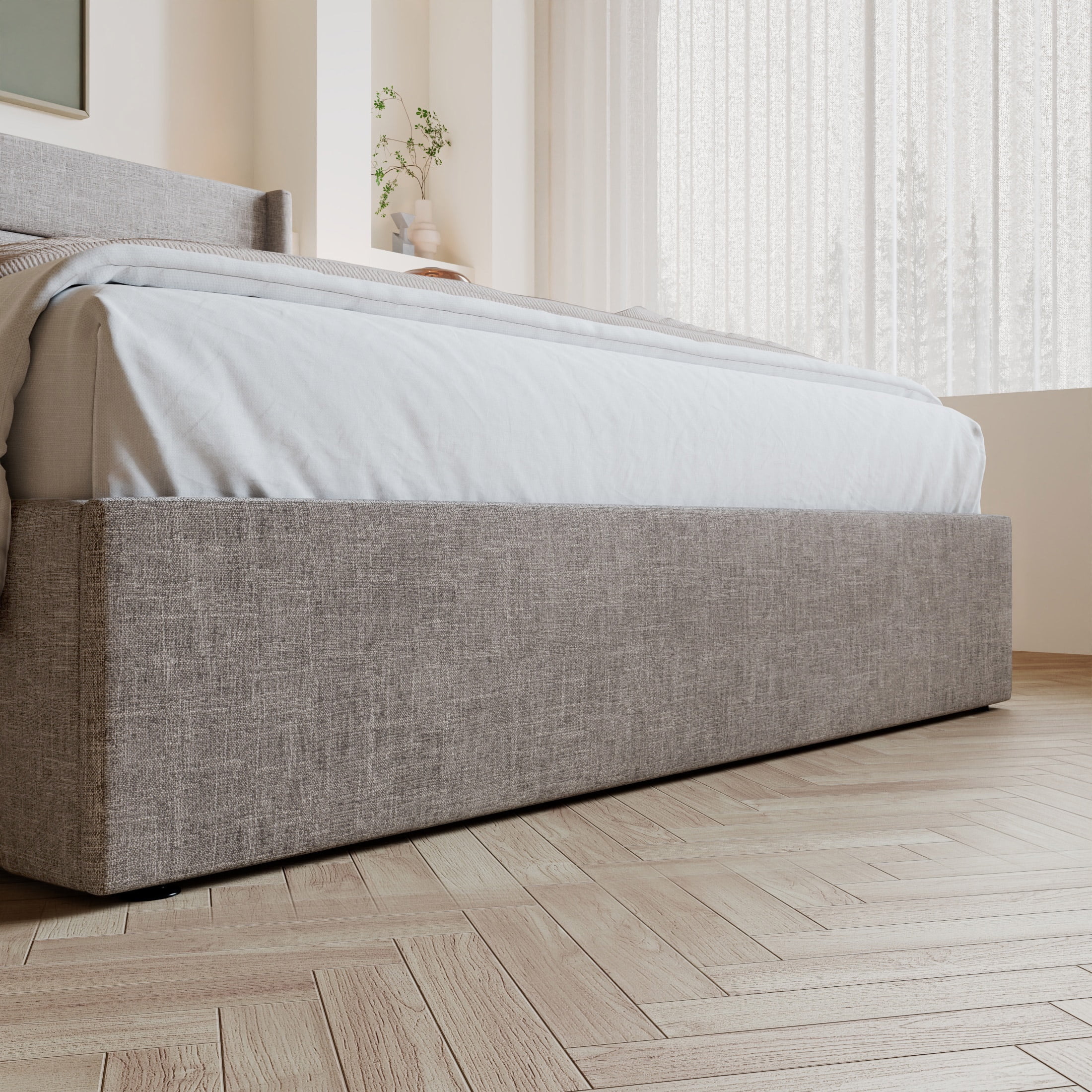Amolife King Size Bed Frame, Hydraulic Lift Storage Platform Bed with Upholstered Wingback Headboard (Beige, King) neyet