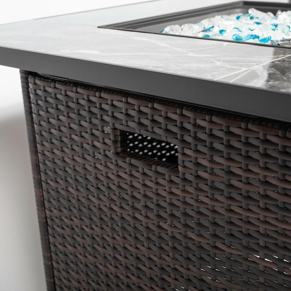 Barara King 30 in Propane Fire Pit Table with Wicker Base and 50000 BTU Heat Output (Brown, 30 in) aif4h