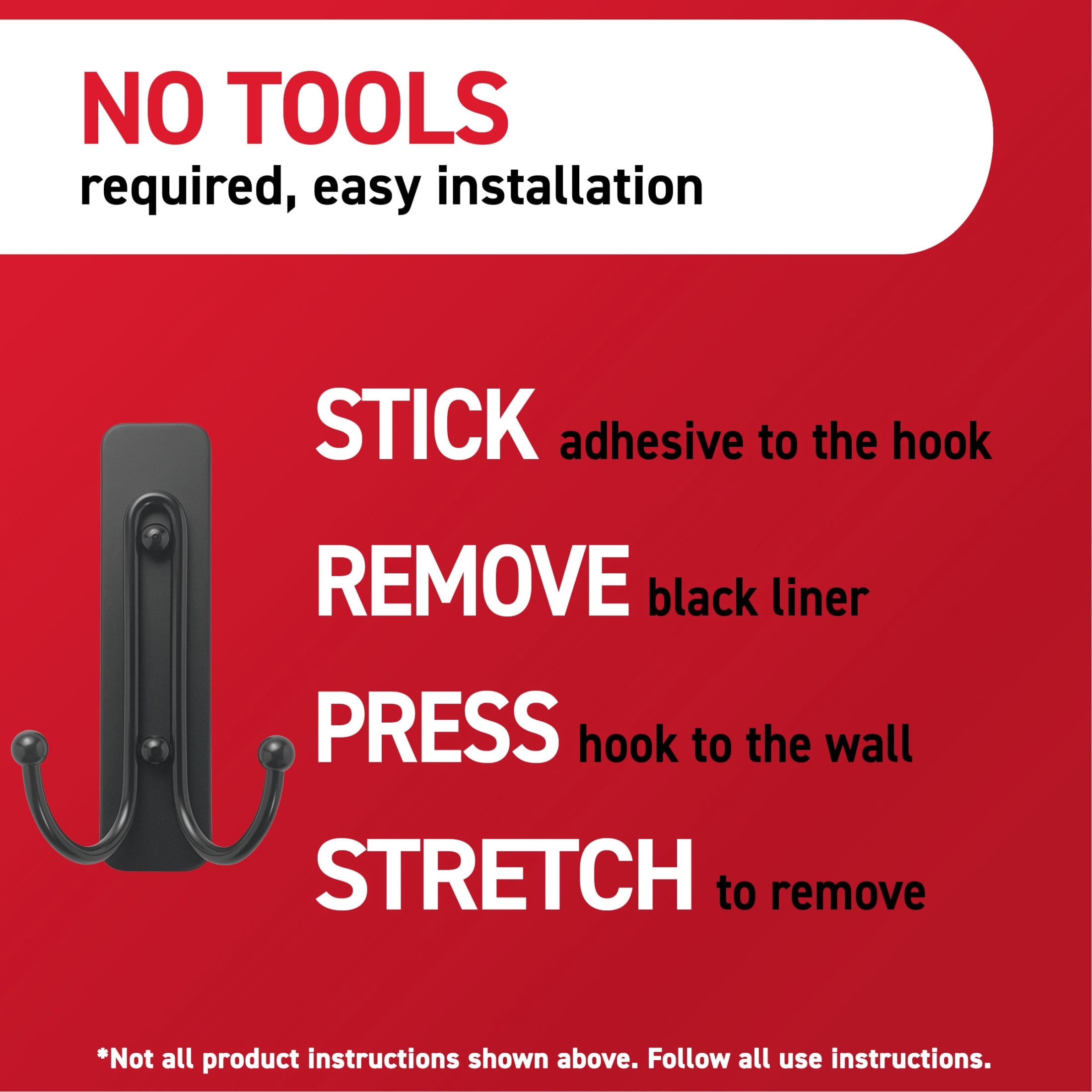 Command Large Double Wall Hooks, Damage-Free Adhesive Hanging for Home and Office (Black, 2 Hooks) f1du7