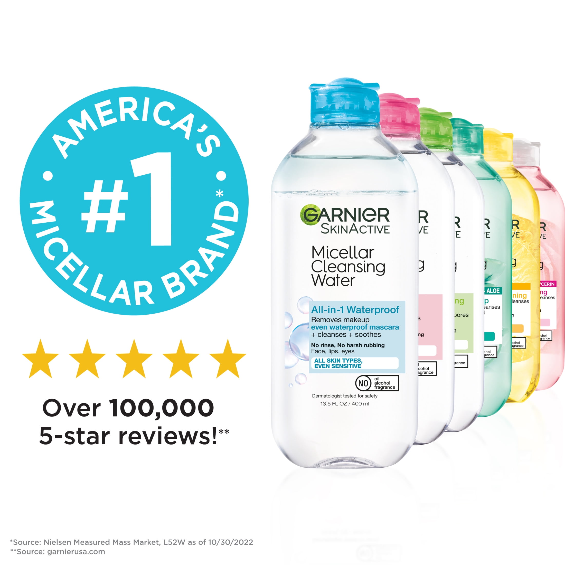 Garnier SkinActive Micellar Cleansing Water All-in-1 Waterproof Makeup Remover and Face Cleanser (13.5 fl oz) nuv3c