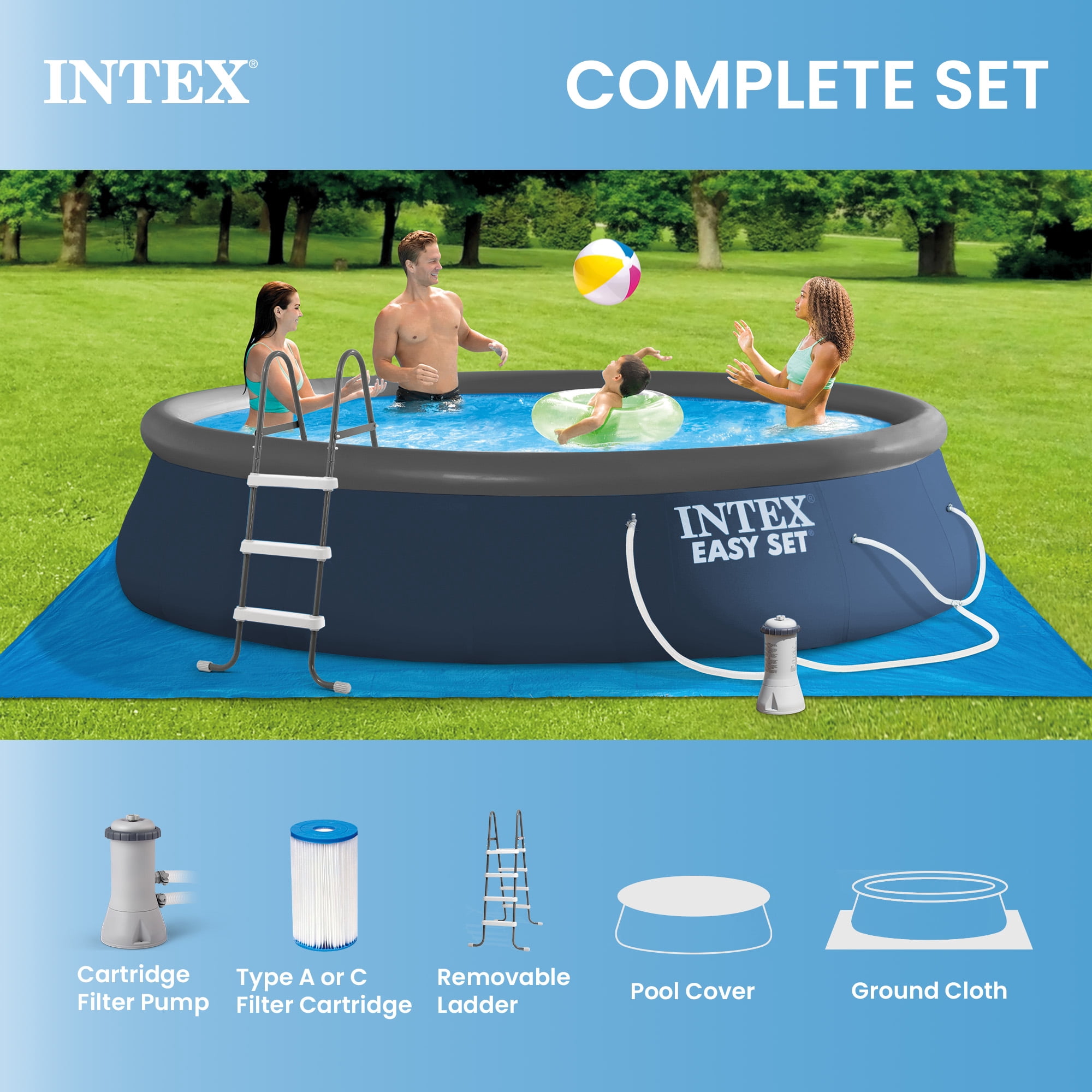 Intex Easy Set Inflatable Pool Set with Filter Pump and Accessories (15 ft x 42 in) dcwvx