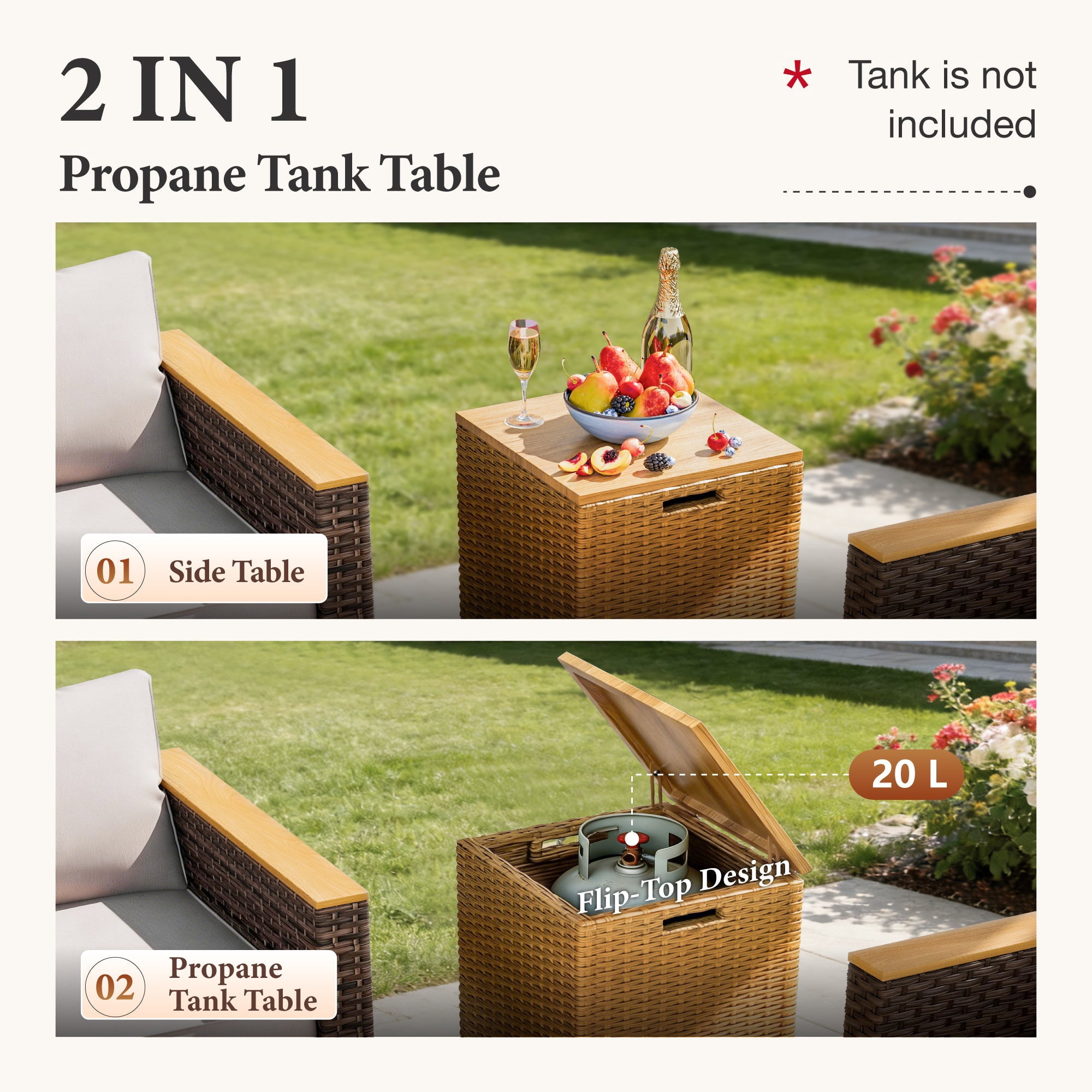 Streamlight 5-Piece Wicker Patio Furniture Set with 42 in Fire Pit Table, Outdoor Sectional Conversation Sofa (Yellow and Beige, 5-Piece) 3gxsi