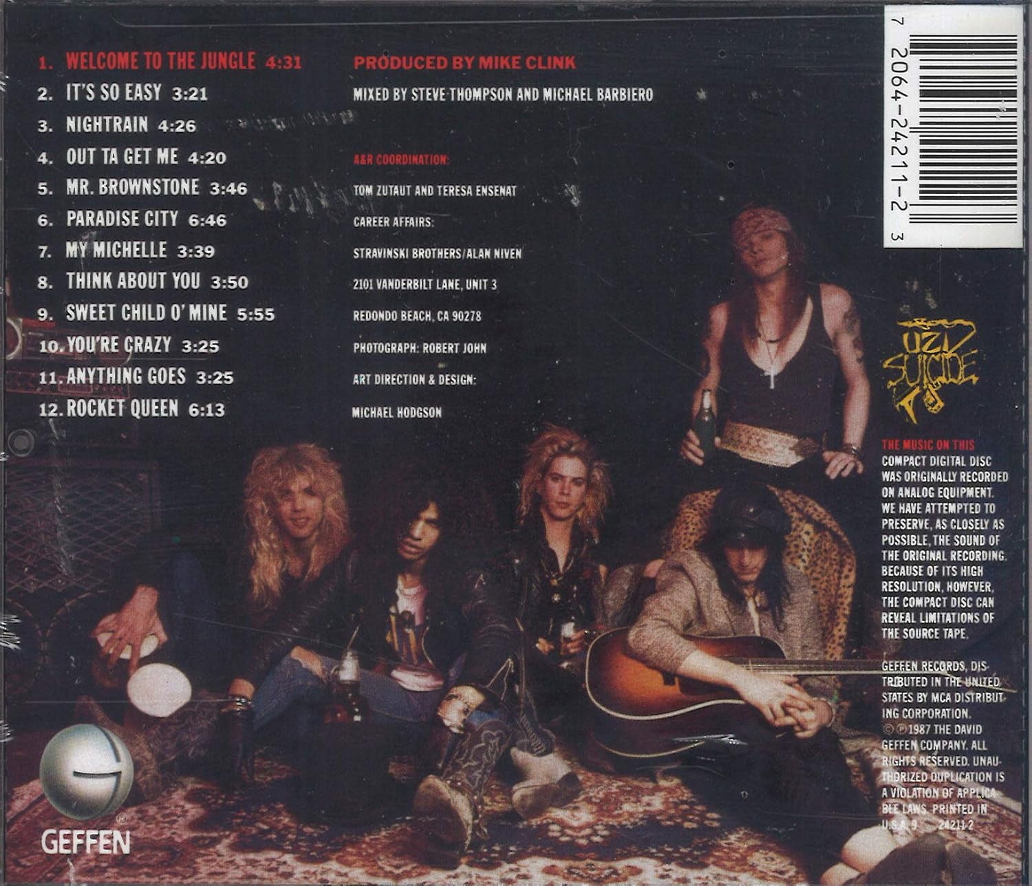 Geffen Records Guns N' Roses Appetite for Destruction Hard Rock Music Album (CD) 8e2k3