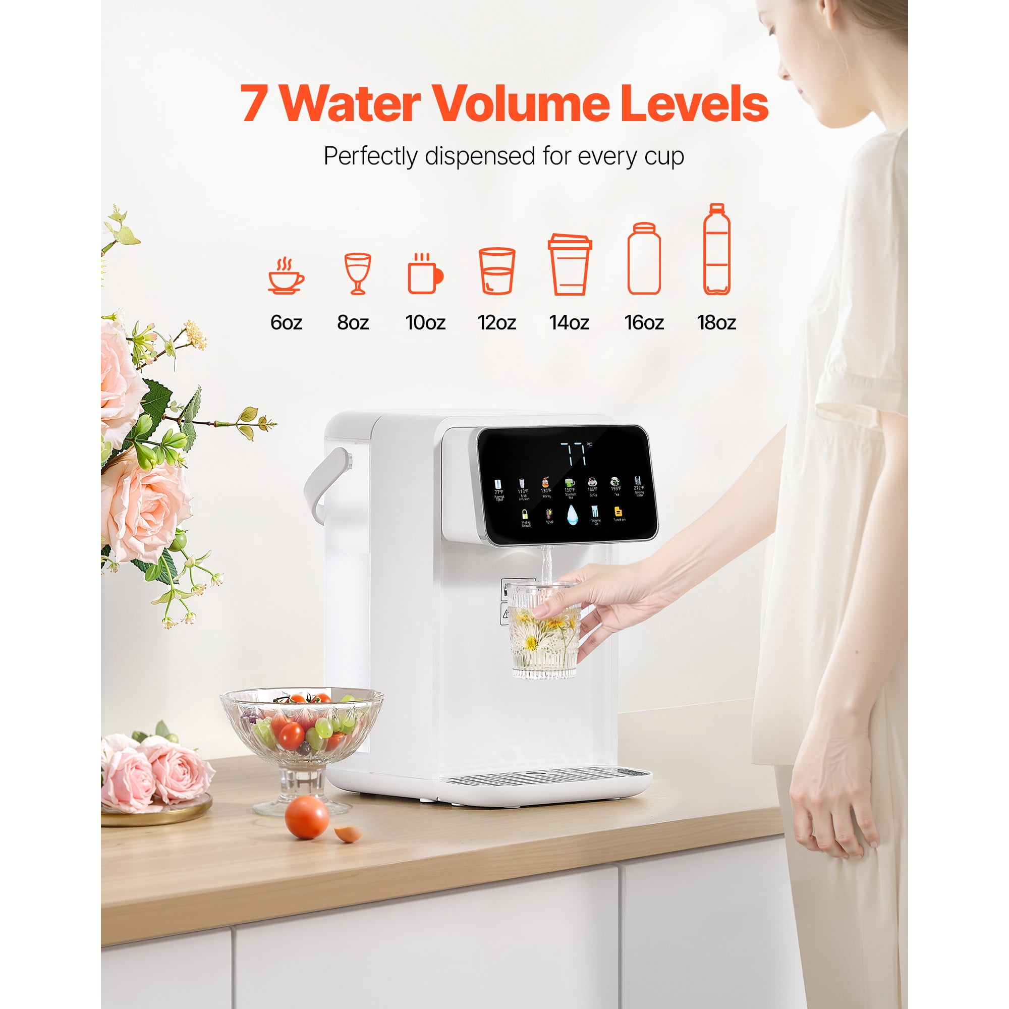 KFFKFF Countertop Instant Hot Water Dispenser, Rapid Heating with Adjustable Temperature & Volume (118 oz) k4pz5
