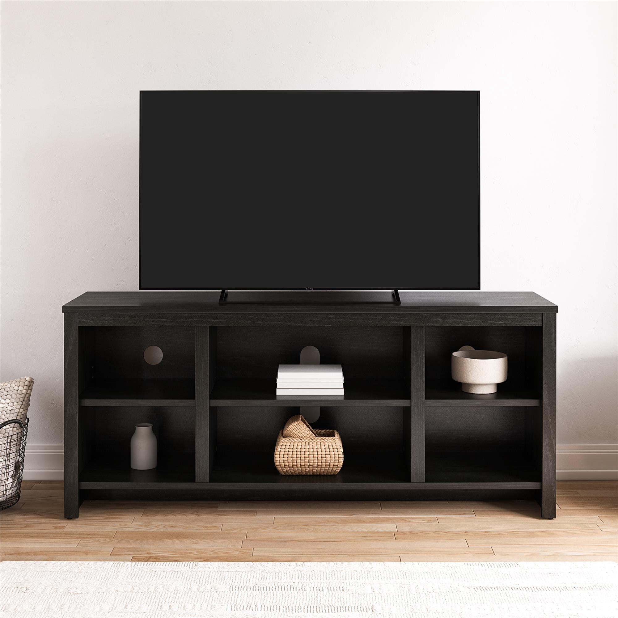 Mainstays Parsons TV Stand for TVs up to 50 in (Black Oak, 45.5 in W x 19.7 in H x 15.75 in D) rncyb