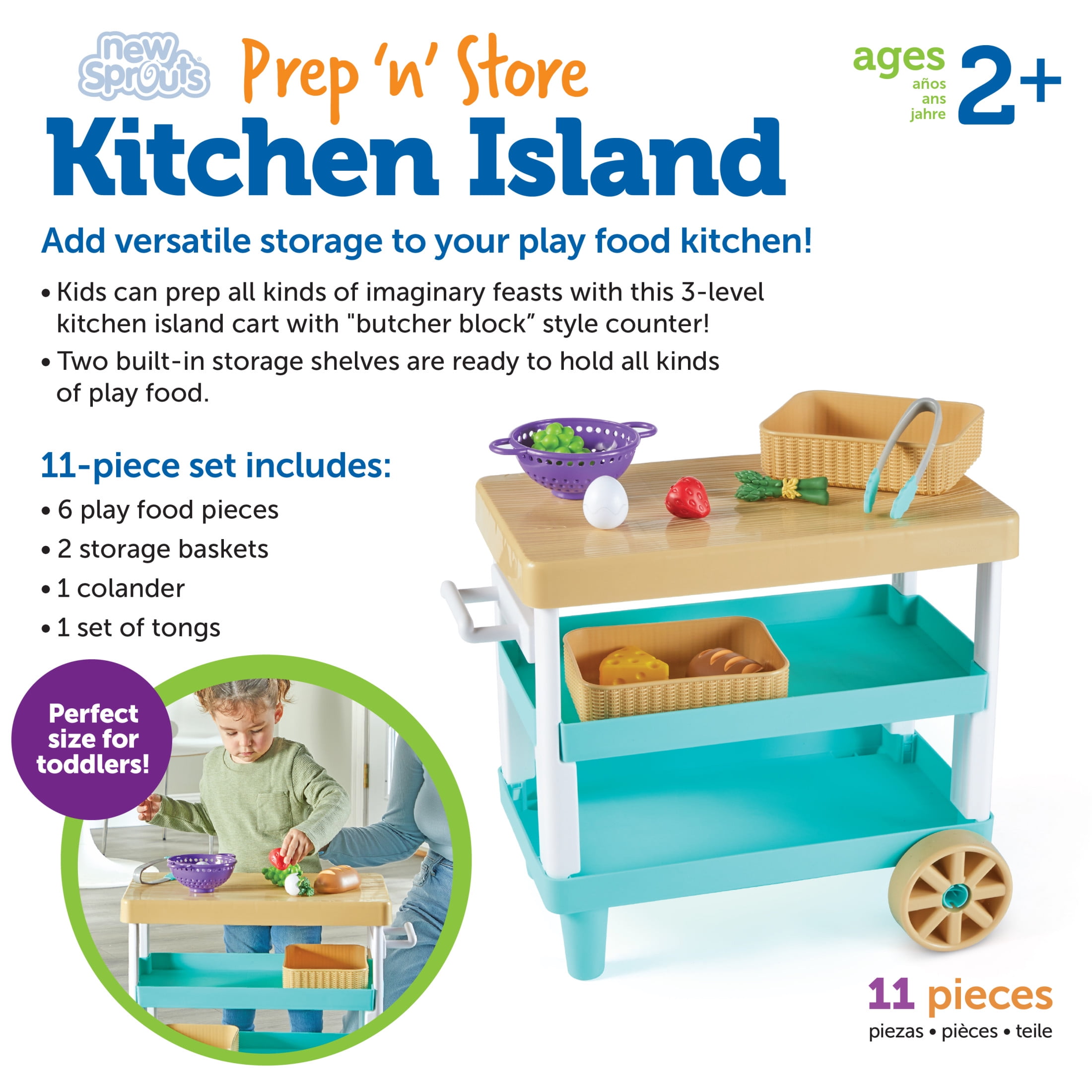 Learning Resources New Sprouts Prep 'n' Store Kitchen Island Play Food Set (Multicolor, 8 Piece Set) zcg7n