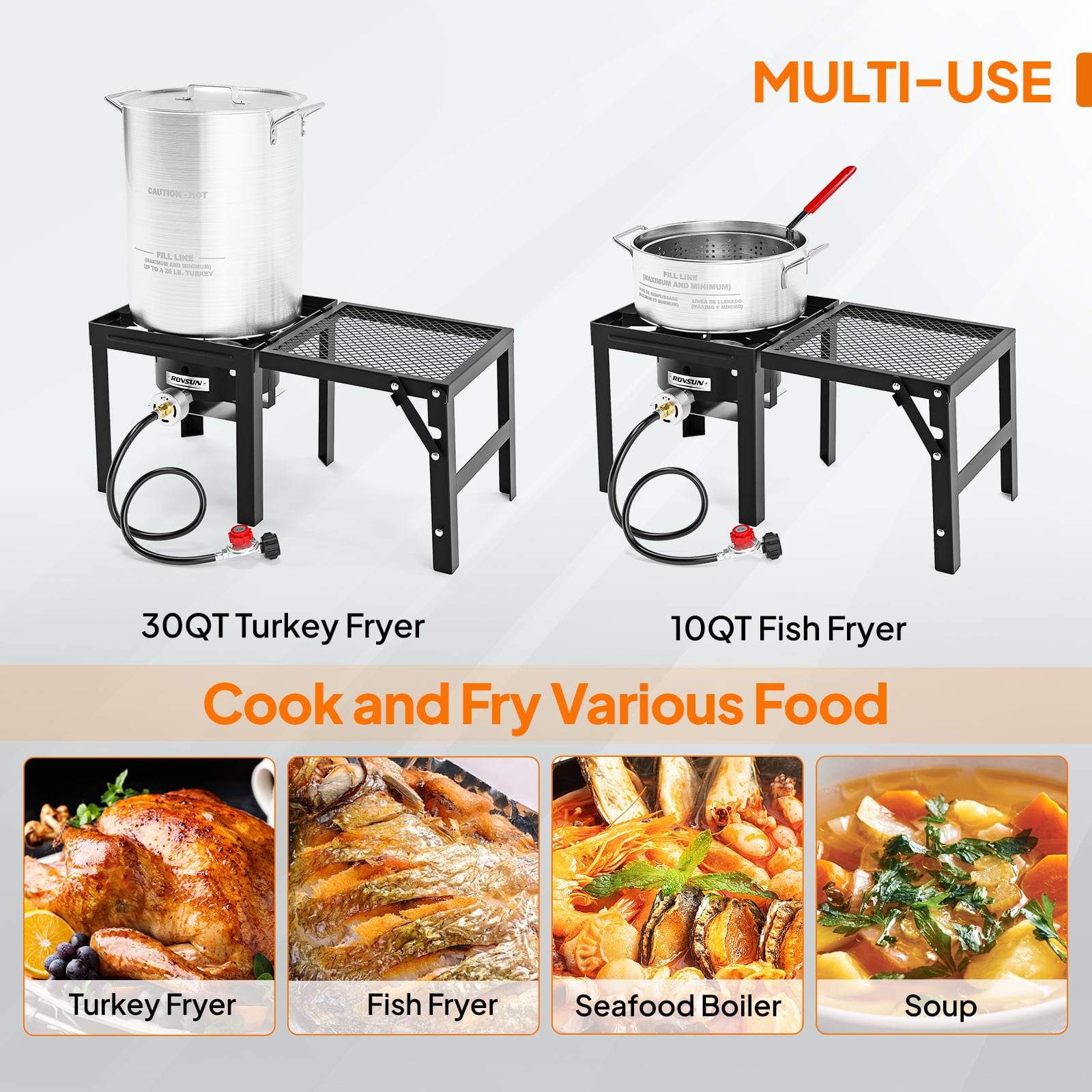 VINGLI Outdoor Propane Turkey and Fish Fryer Kit with 54000 BTU Stove and Foldable Side Table (30 qt and 10 qt) atfbg