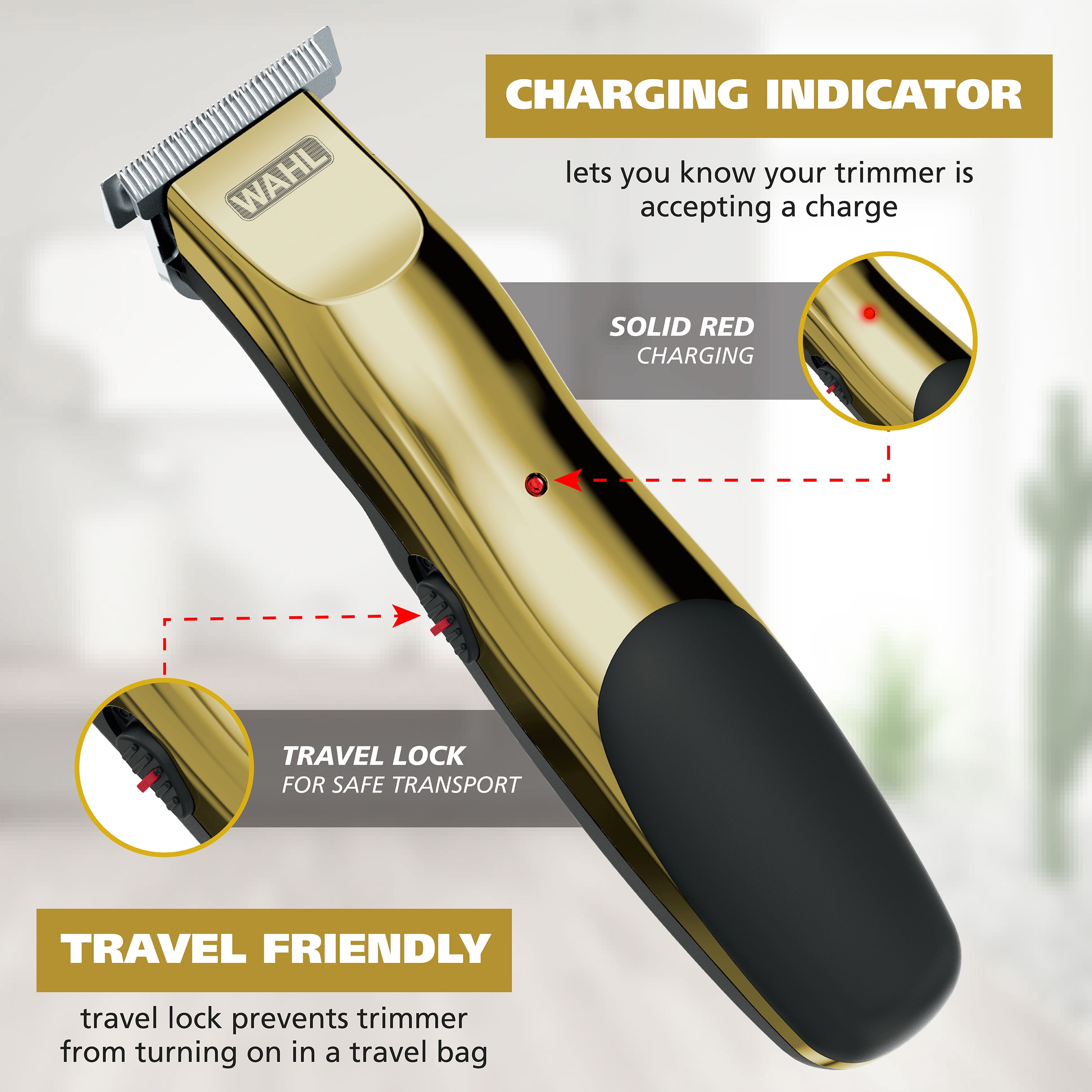 Wahl T-Pro Plus USB Rechargeable Hair Trimmer with Stainless Steel T-Blade (Gold, 1 Unit) 9td7l