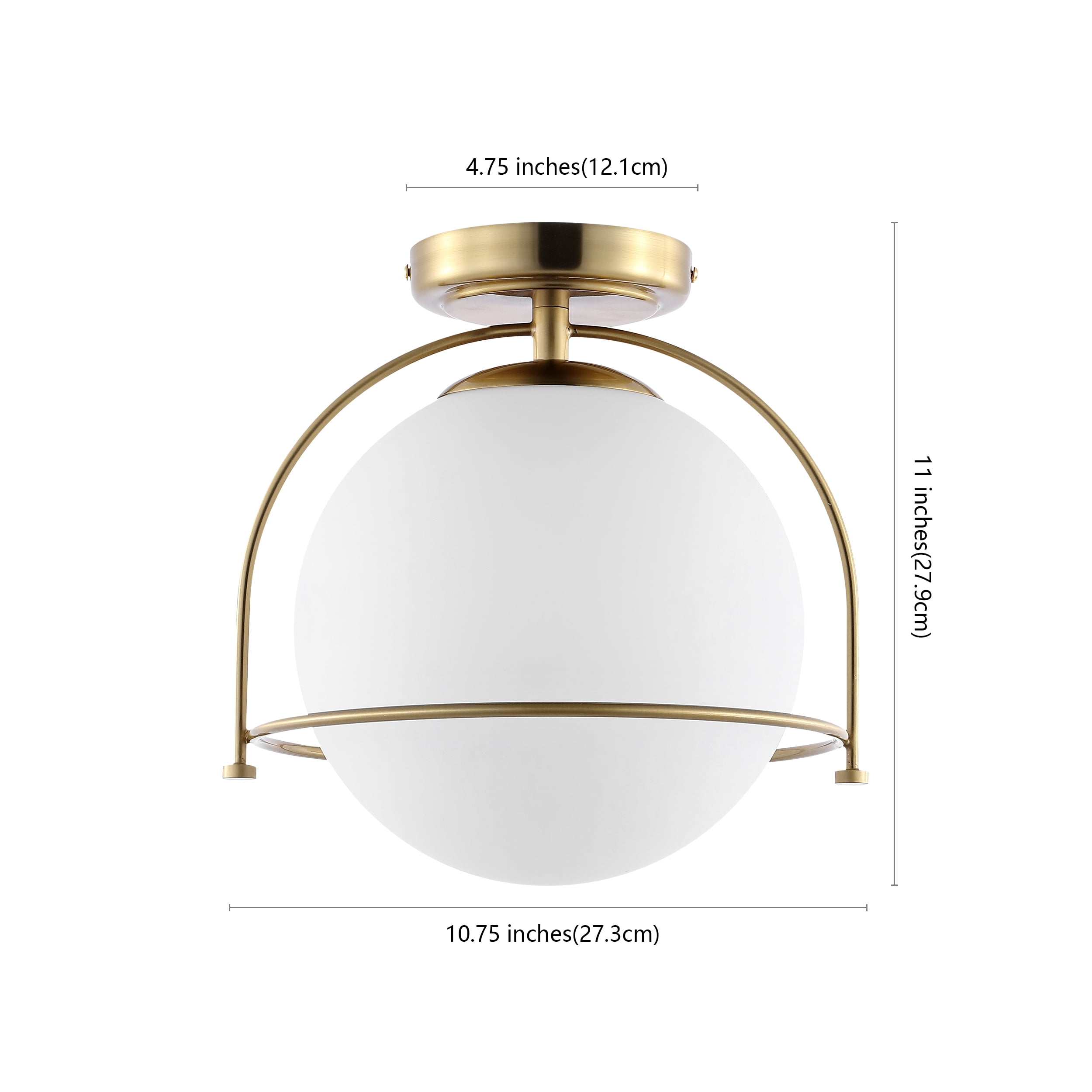 Safavieh Valise Mid-Century Flush Mount Ceiling Light with White Glass Globe (Gold, 11 in.) wxzsd