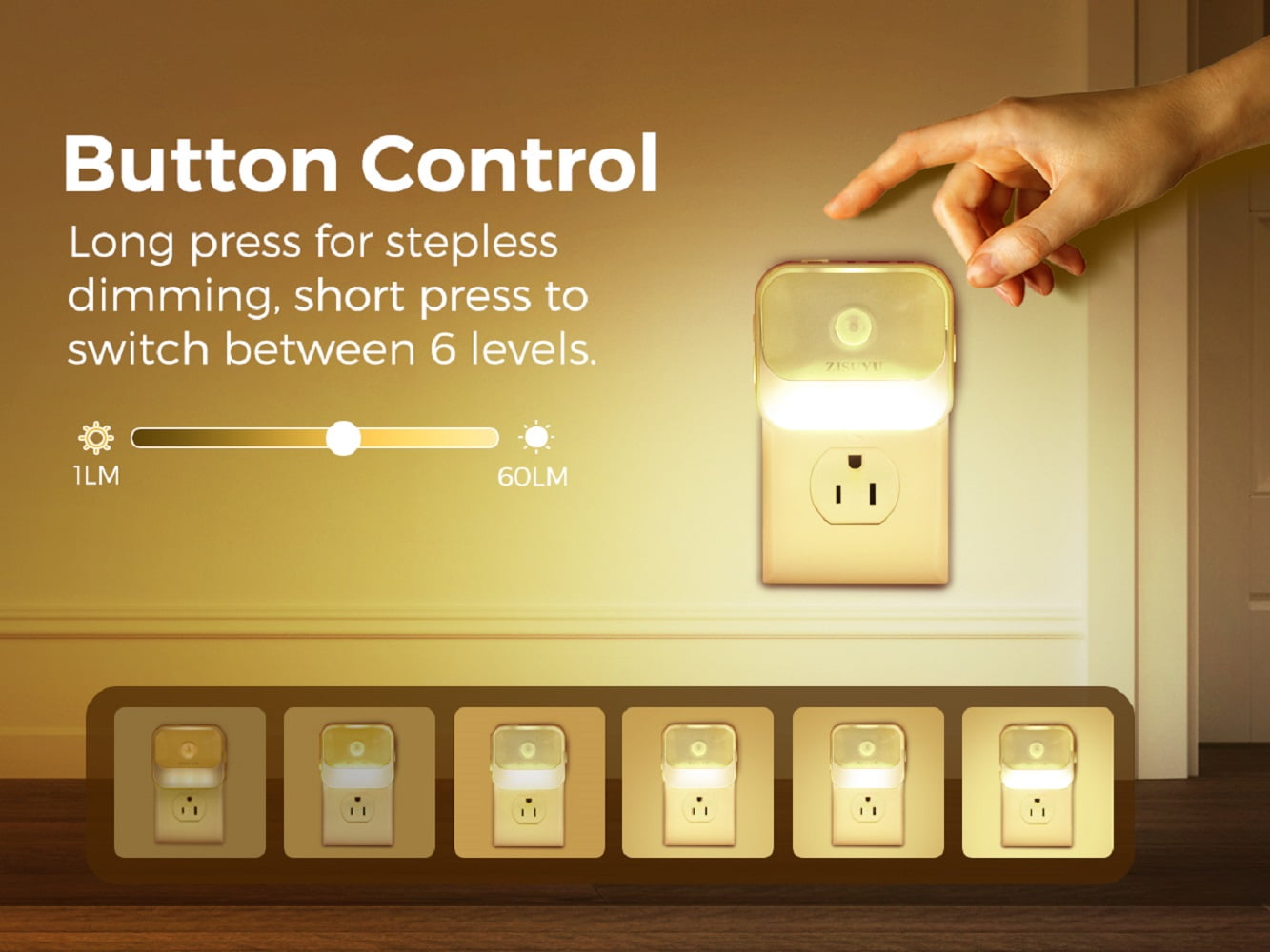 ZISUYU Dimmable Motion Sensor LED Night Light with 3 Lighting Modes (White, 2-Pack) zic0j