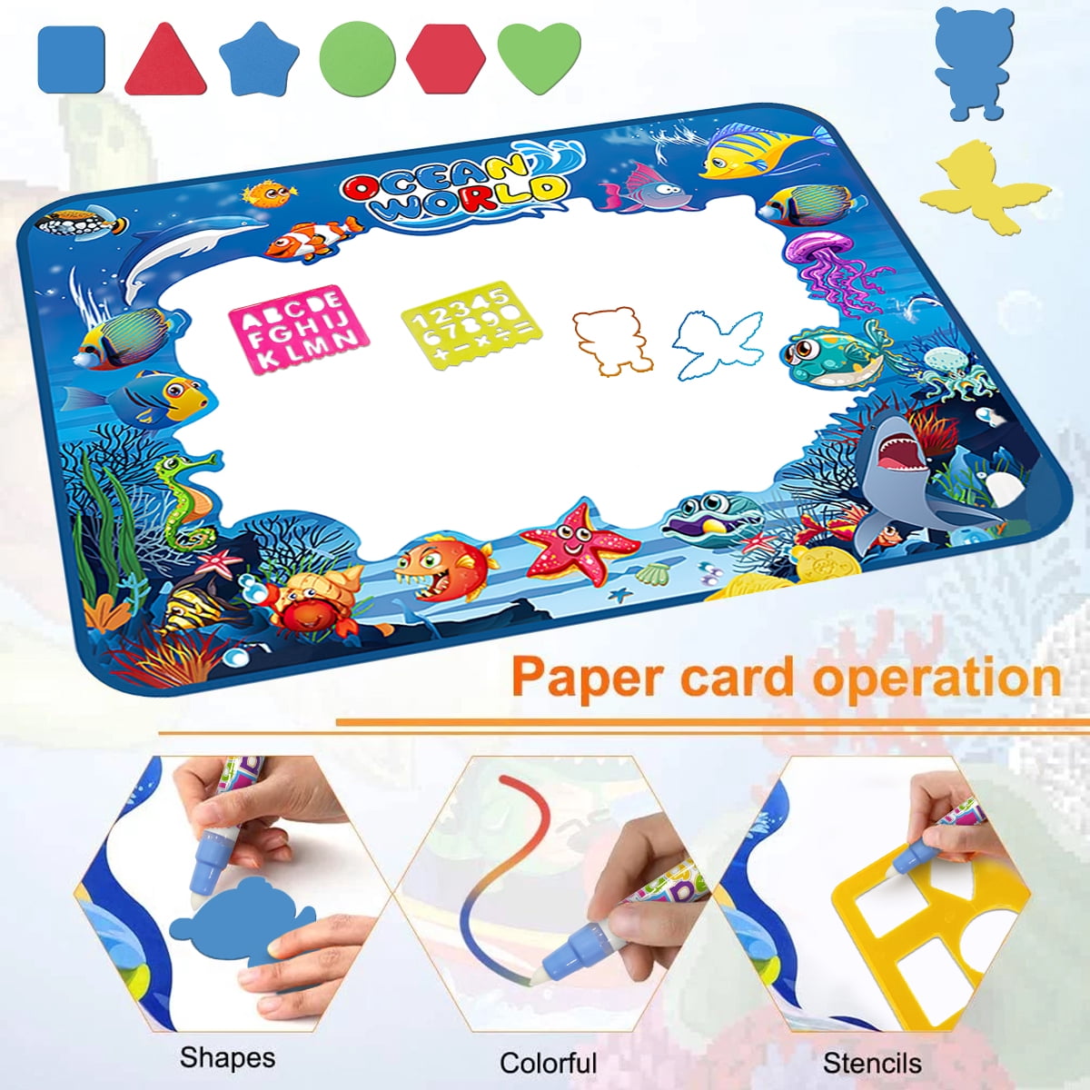 GPED Aqua Magic Water Drawing Mat, Mess-Free Educational Painting Pad for Toddlers (Ocean, 40 in x 32 in) 0ohtg