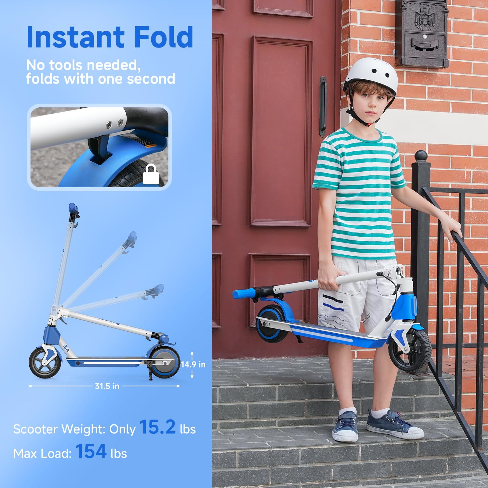 Rolldustry Electric Scooter for Kids with 200W Motor, 3 Speed Settings, LED Display, and Colorful Lights (Blue, 15.2 lbs) 5ge3y