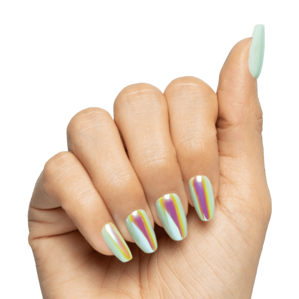 Olive & June Press-on Nails, Instant Mani Medium Coffin, Teal Glass Chrome (42 Pieces) cqa5u