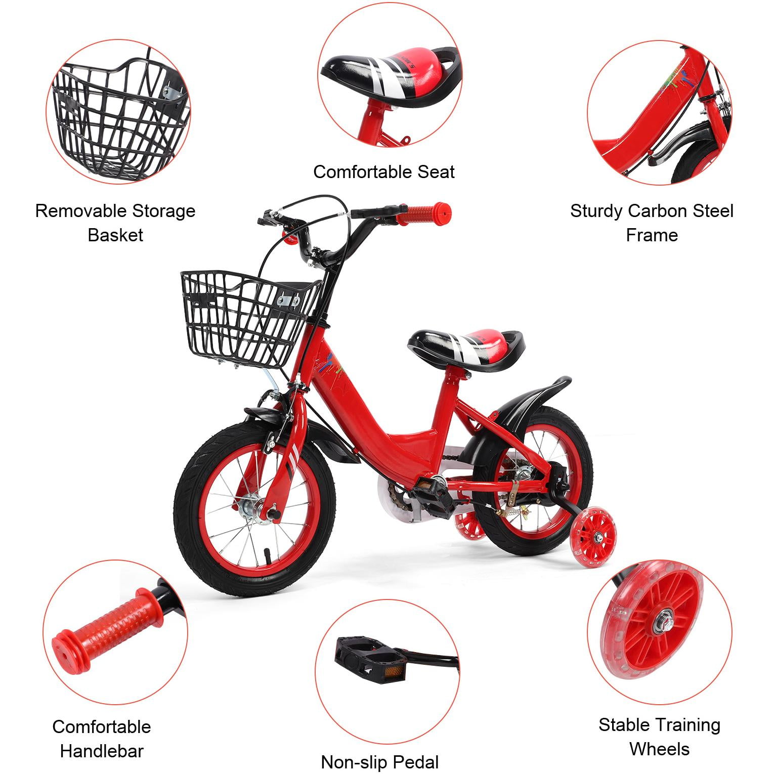 Eotvia Kids Bike with Training Wheels (Red, 12 in) hkvsa