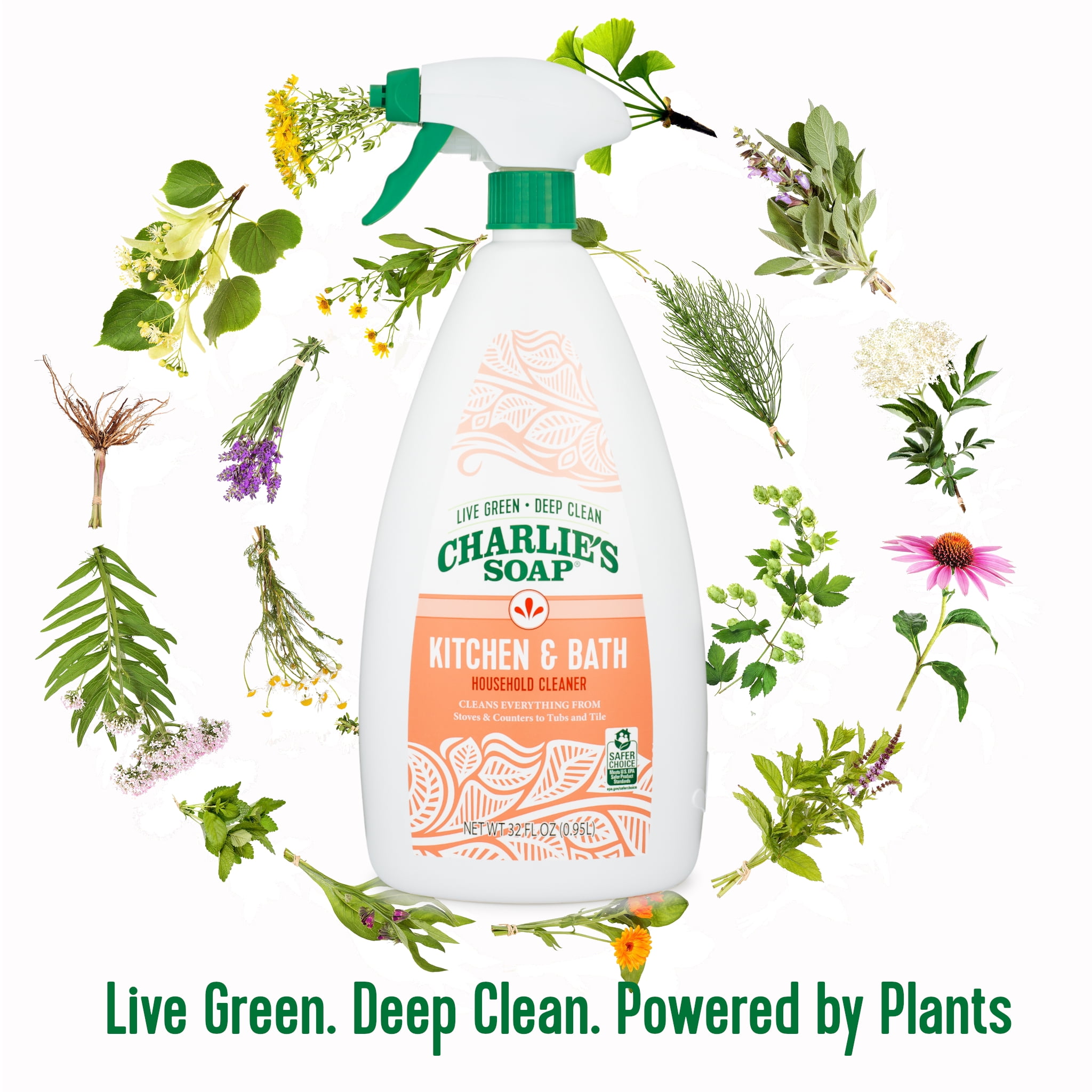 Charlie's Soap Kitchen and Bath Household Cleaner, Non-Toxic Multi-Surface Spray (32 oz) 9hcau