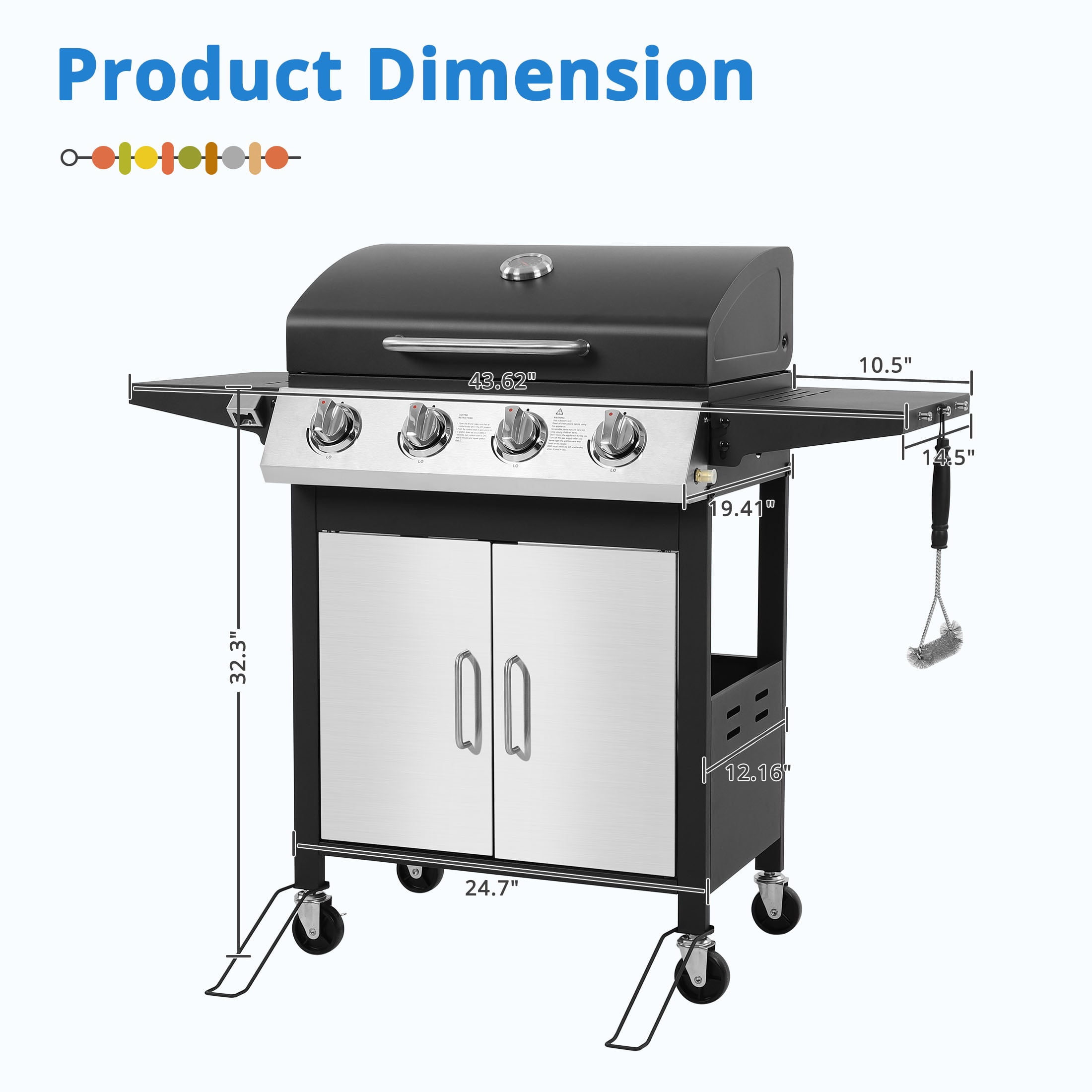 Segmart 4-Burner Propane Gas Grill, Stainless Steel Outdoor Barbecue Grill with Side Tables and Thermometer (40,000 BTU) sjvjb