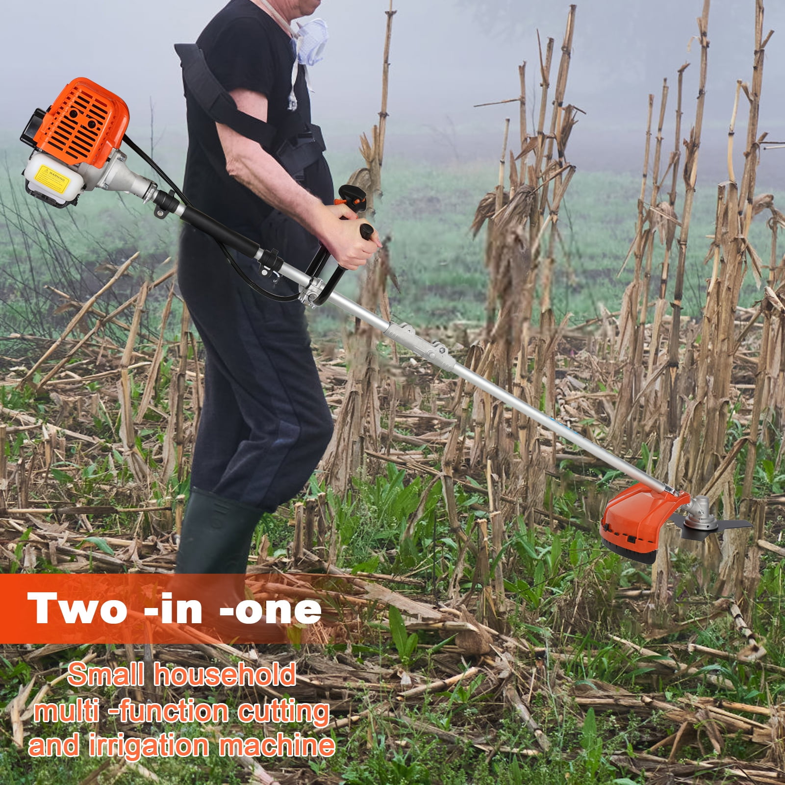 Postuois 52cc 2-Stroke Gas String Trimmer and Brush Cutter (Orange, 10 in) 2yhzp