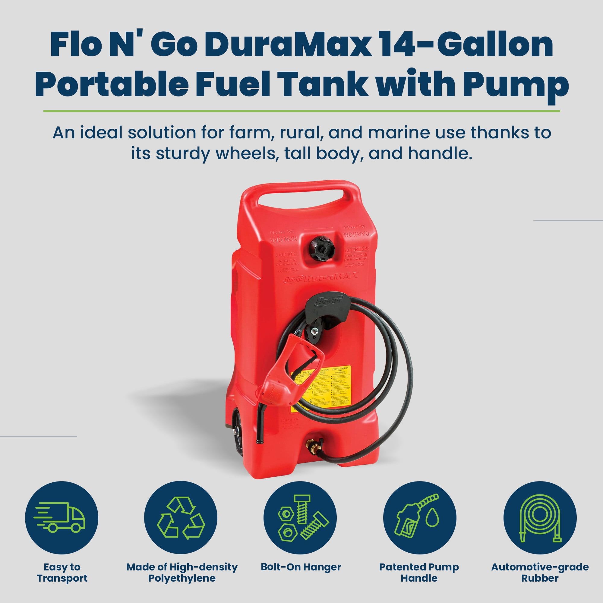 Scepter Flo N Go Duramax 14 Gallon Wheeled Fuel Transfer Caddy with Siphon Pump (Red, 14 Gallon) whab7