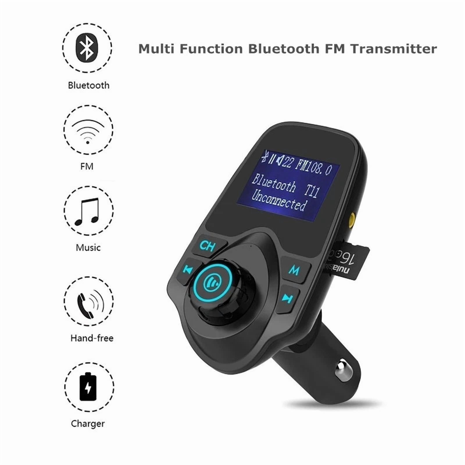 Rhea Car Bluetooth 4.0 FM Transmitter with Hands-Free Calling and USB Charging Port (Black, 1 Pack) u0duh