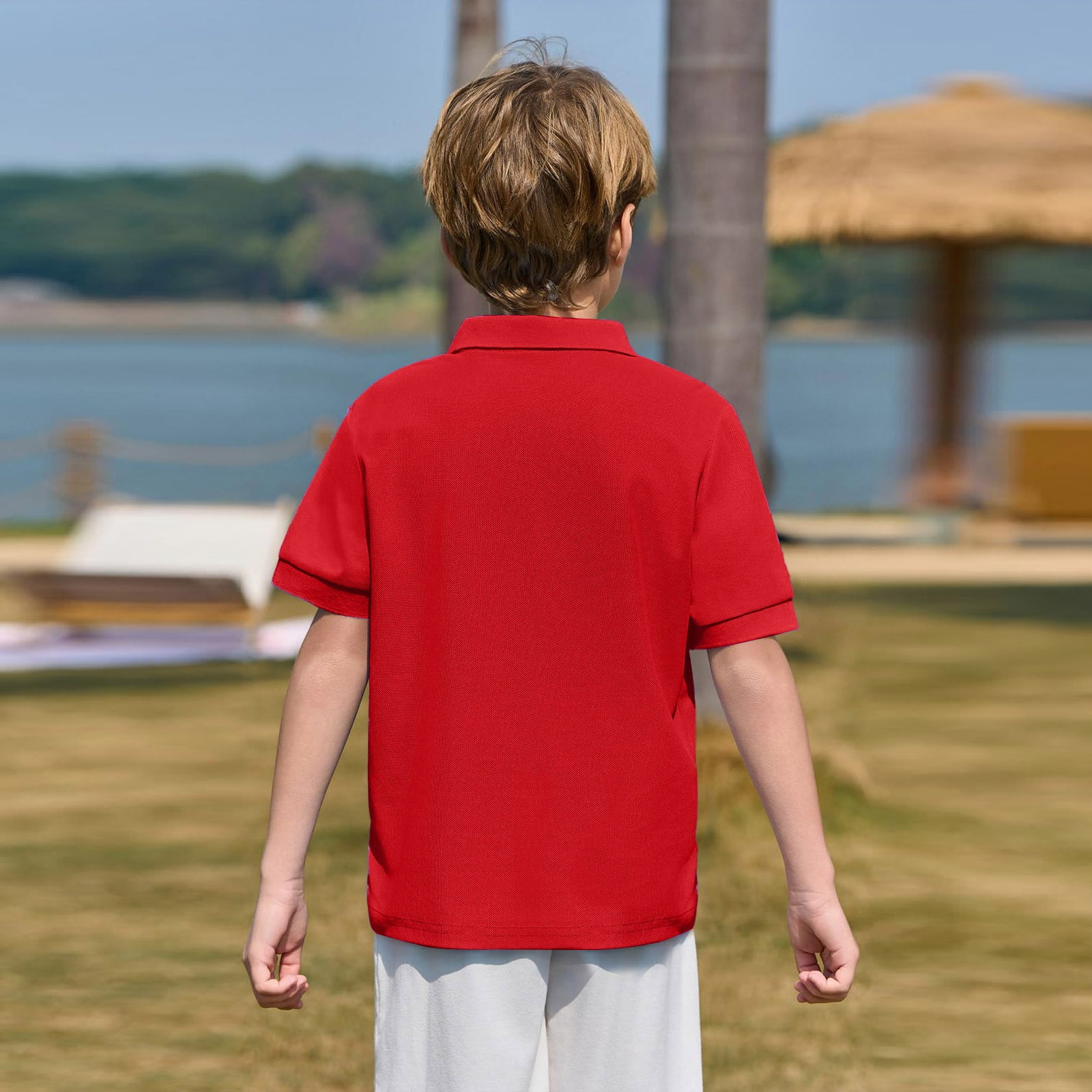 KTYNE Kids Polo Shirt Short Sleeve School Uniform Casual Collared Top (Red, 9-10 Years) zglnv