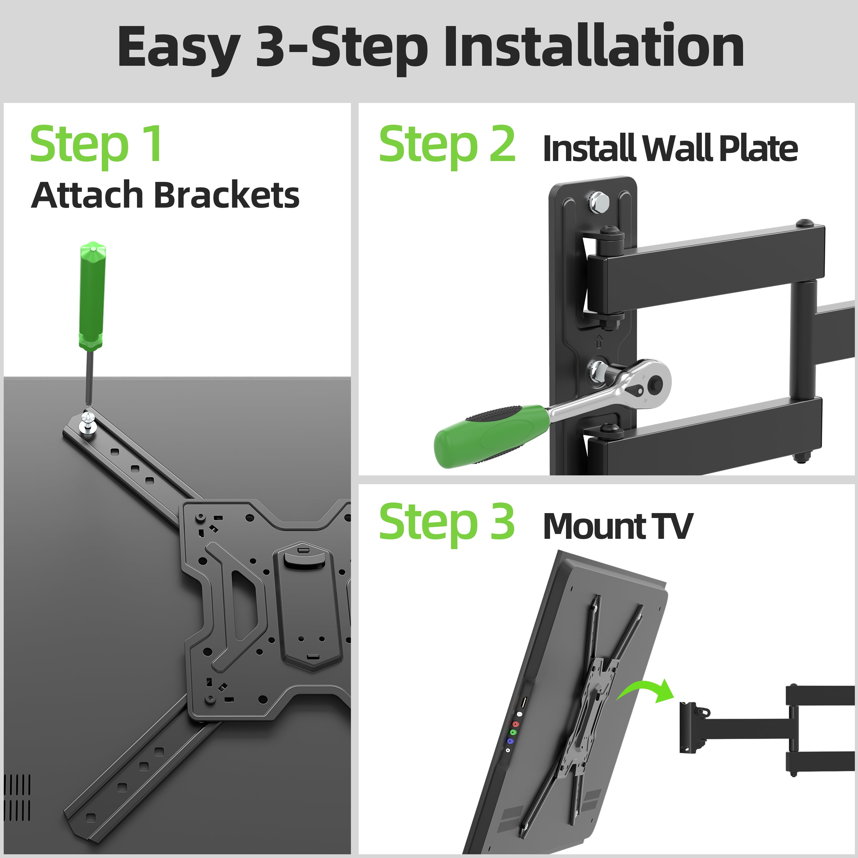 USX MOUNT Full Motion TV Wall Mount Bracket for 23 to 65 Inch Flat and Curved Screens (Black, 77 lb Capacity) 446ip
