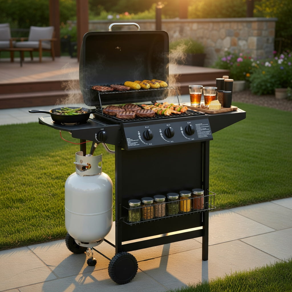 Kadyn 39,000 BTU Heavy-Duty Propane Gas Grill with Side Burner (Black, 4-Burner) dw8l6