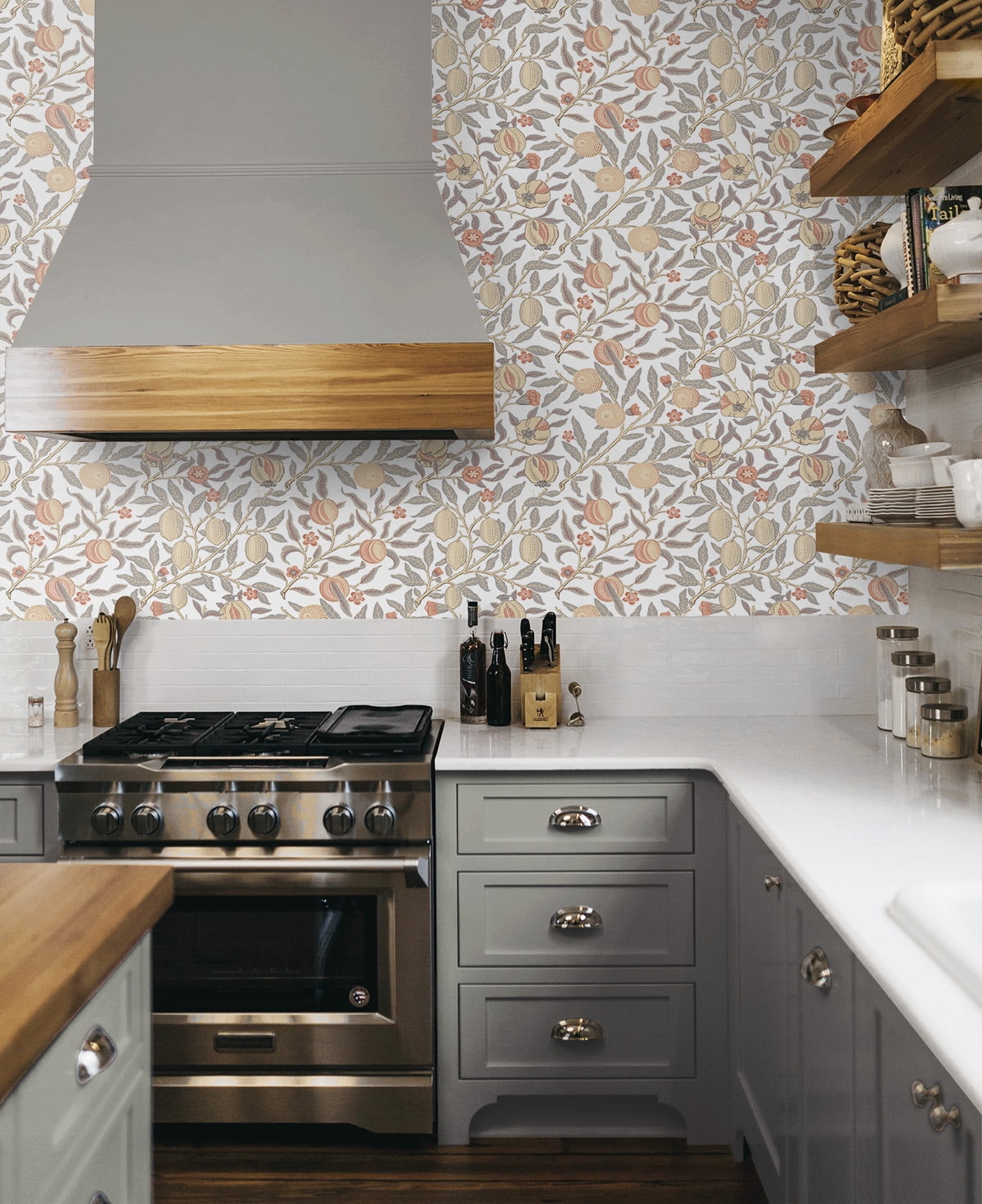 NextWall Pomegranate Peel and Stick Wallpaper (Daydream Grey & Melon, 20.9 in. W x 18 ft. L) e75d9