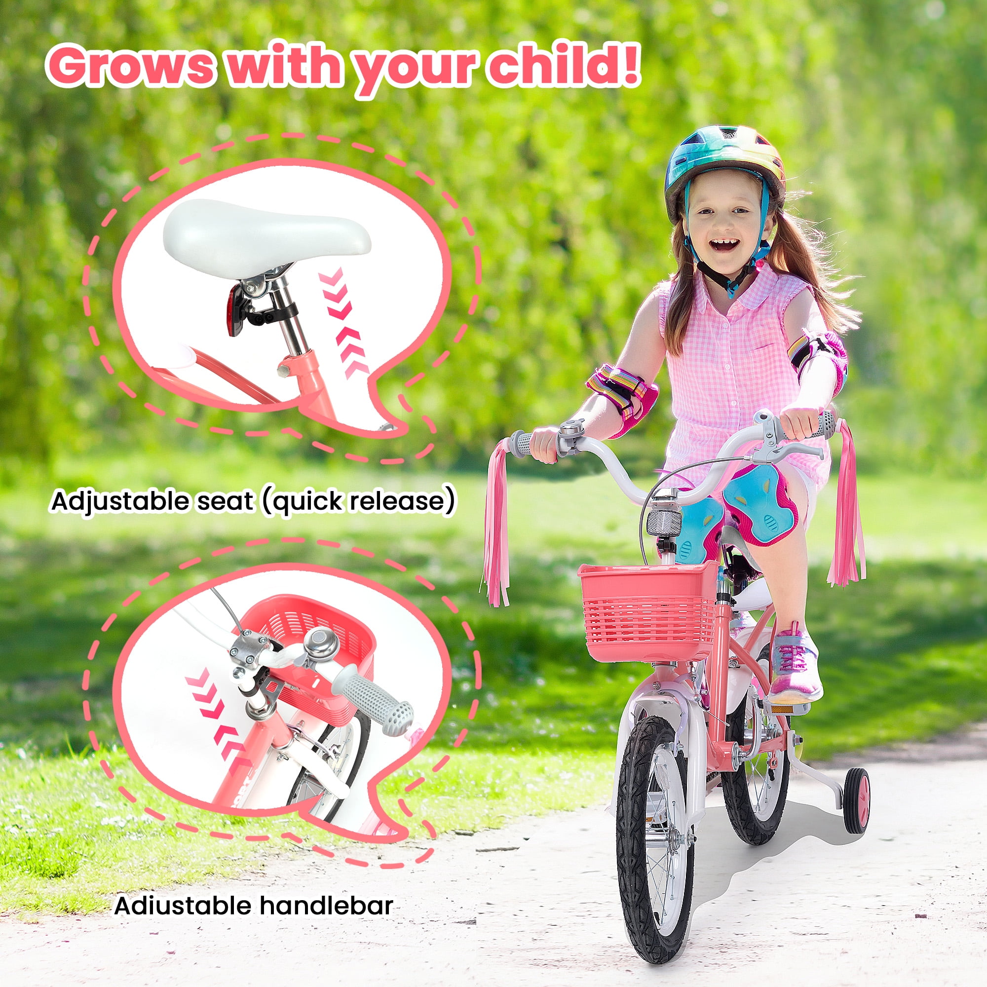 Naipo 12 Inch Kids Bike with Training Wheels, Beginner Bicycle for Toddlers (Pink, 12 in) kmfhb