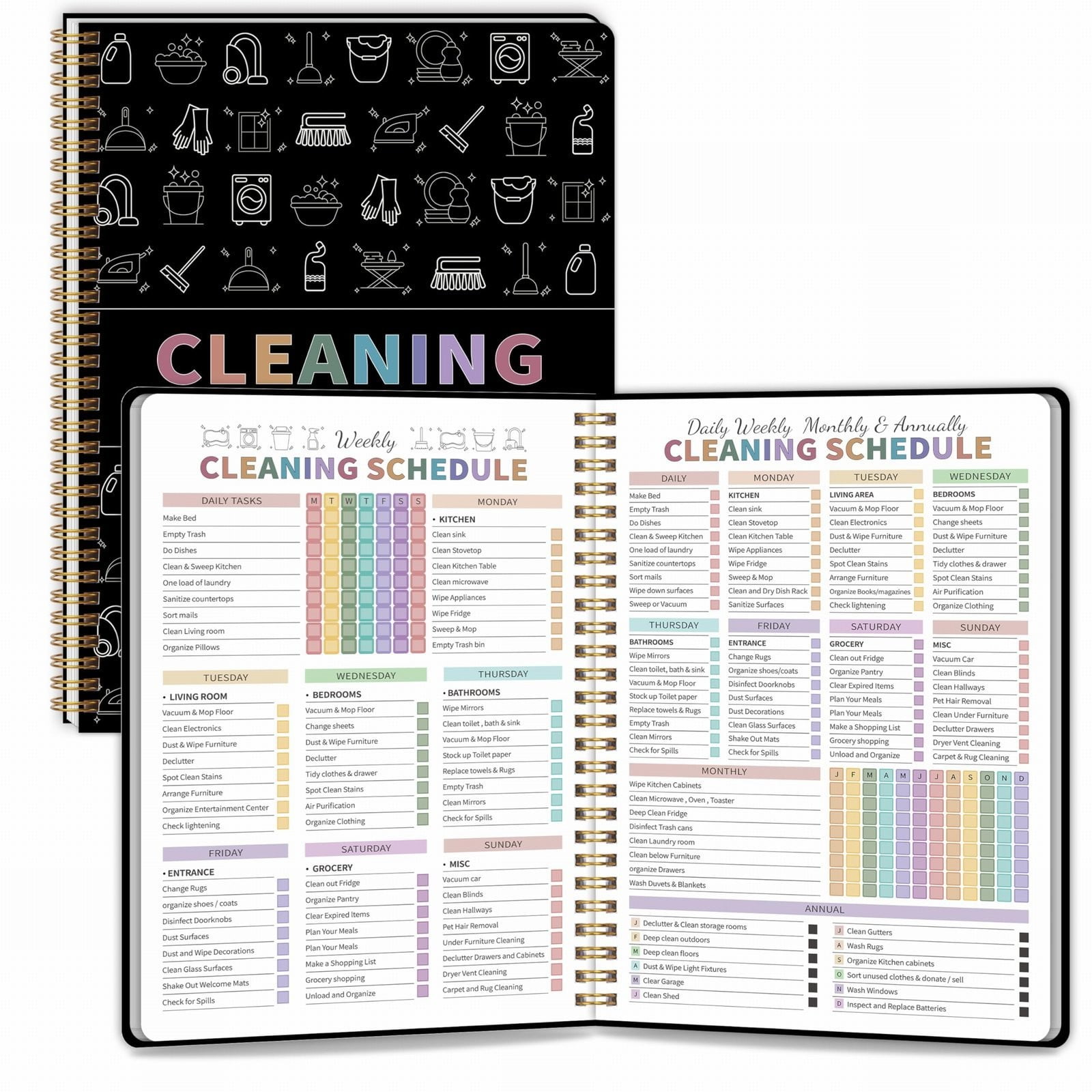 JUTIGUOJI 2026 Cleaning Planner and Household Chore Checklist Notebook (Black, 8.5 in x 11 in) z3ta2
