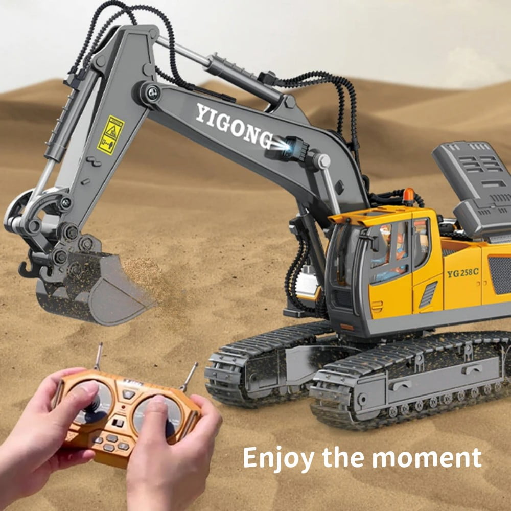 TZDZRC Remote Control Excavator, 11 Channel RC Construction Vehicle, Fully Functional Alloy Bucket (Yellow, 1/20 Scale) hynbb