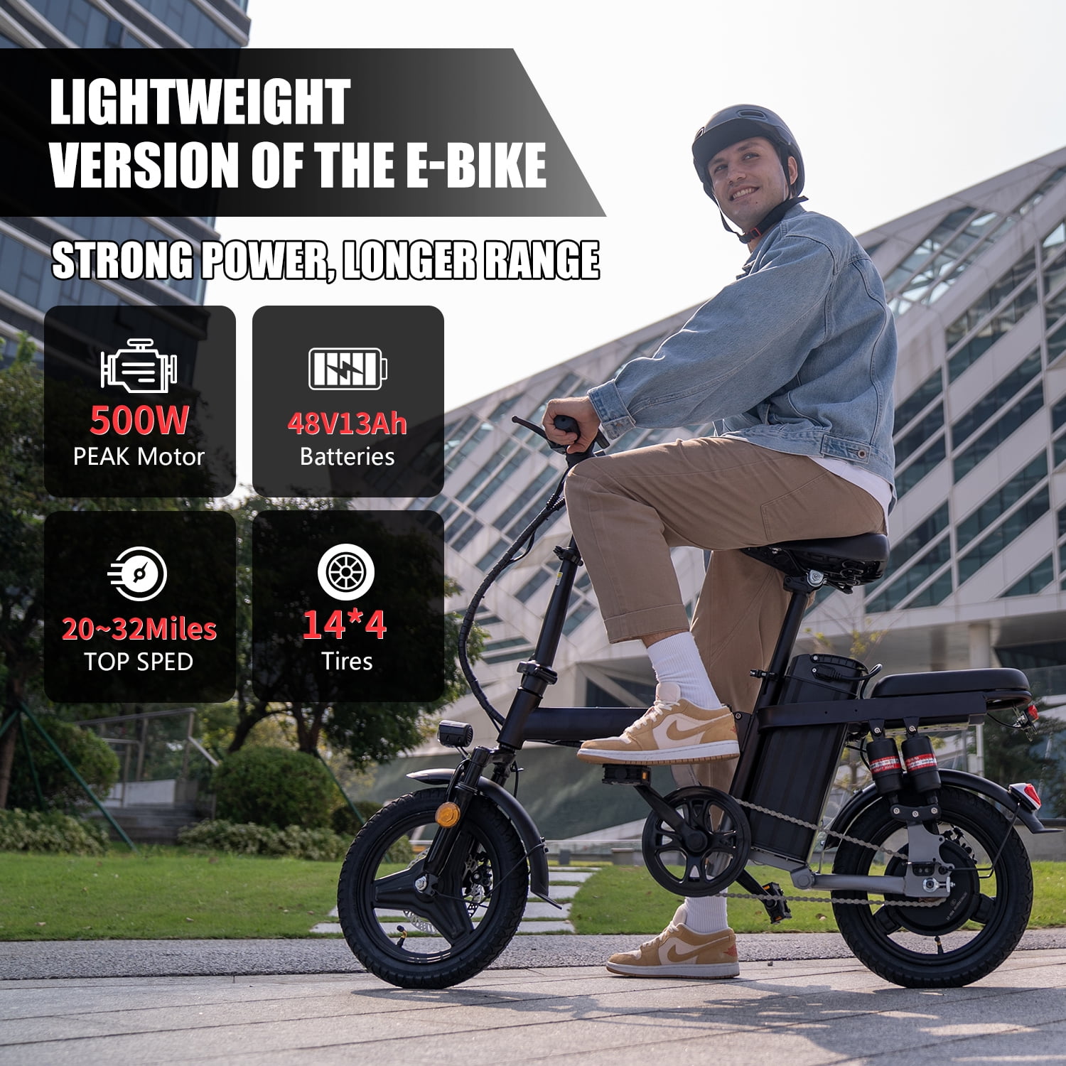 ASKGO Electric Bike for Adults, 500W Folding E-Bike with 48V Removable Battery, UL 2849 Certified Commuter Bicycle (Black, 14 in) 74aem